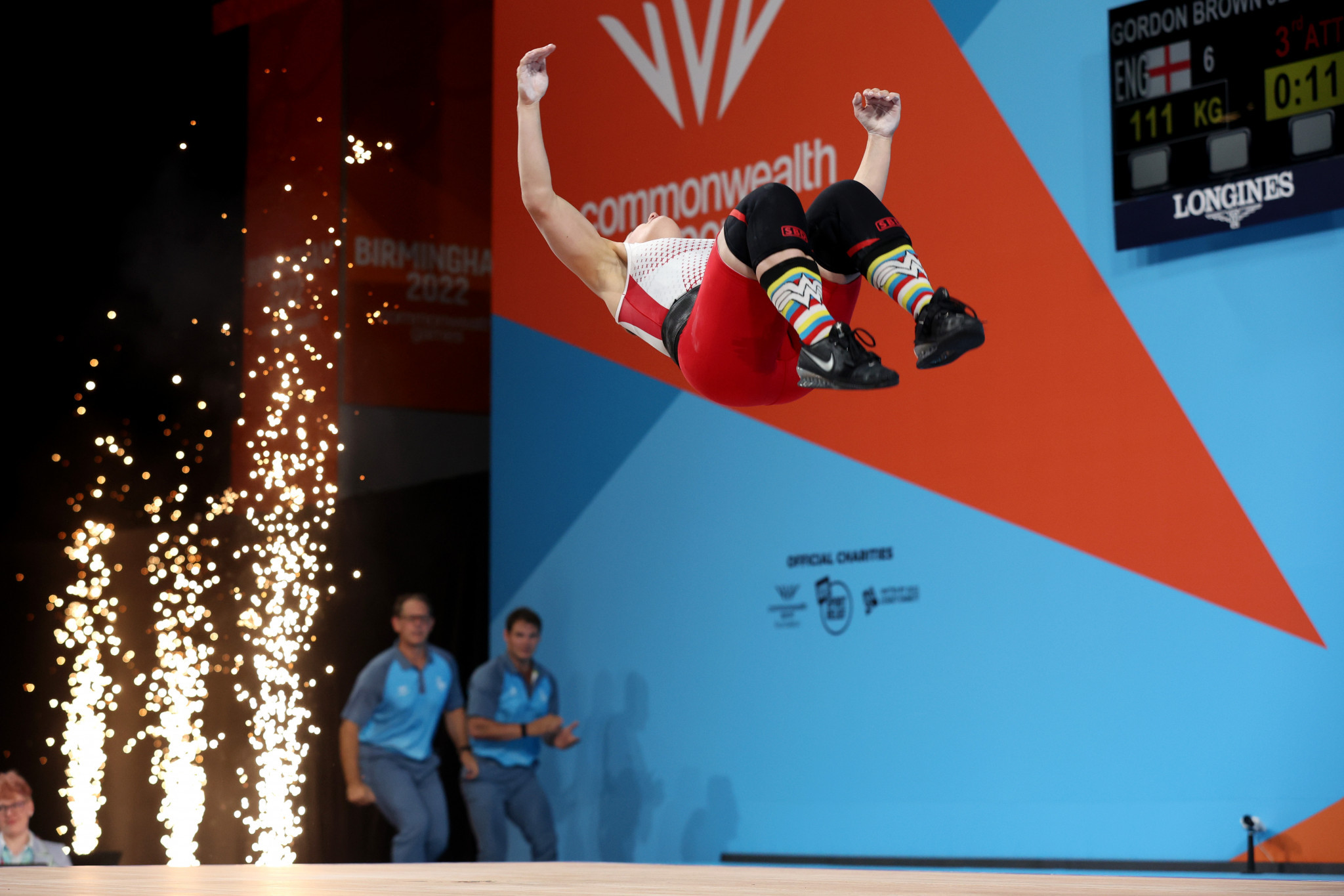 England's Jess Gordon Brown, in Wonder Woman socks, celebrated her silver medal with a backflip ©Getty Images