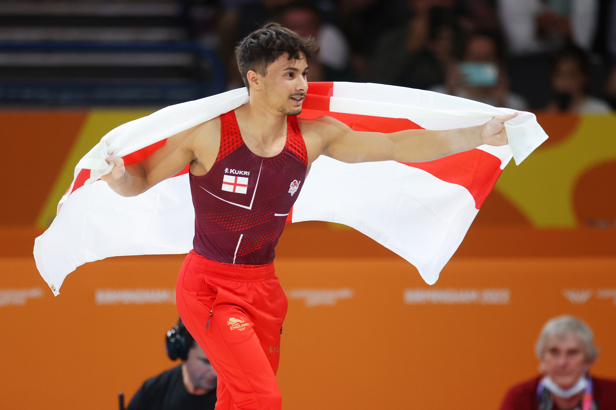 Jake Jarman won men's all-around gold for England in the artistic gymnastics ©Getty Images