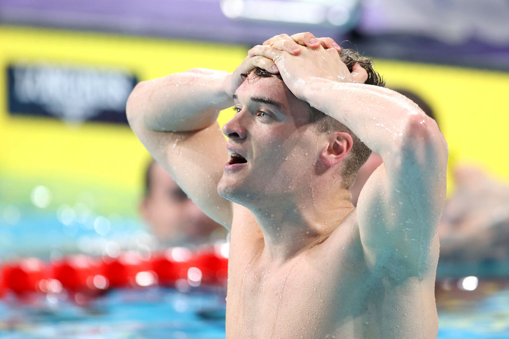 England's James Wilby takes in an unexpected win in the men's 100m breaststroke, where Olympic champion and world record holder Adam Peaty finished fourth ©Getty Images