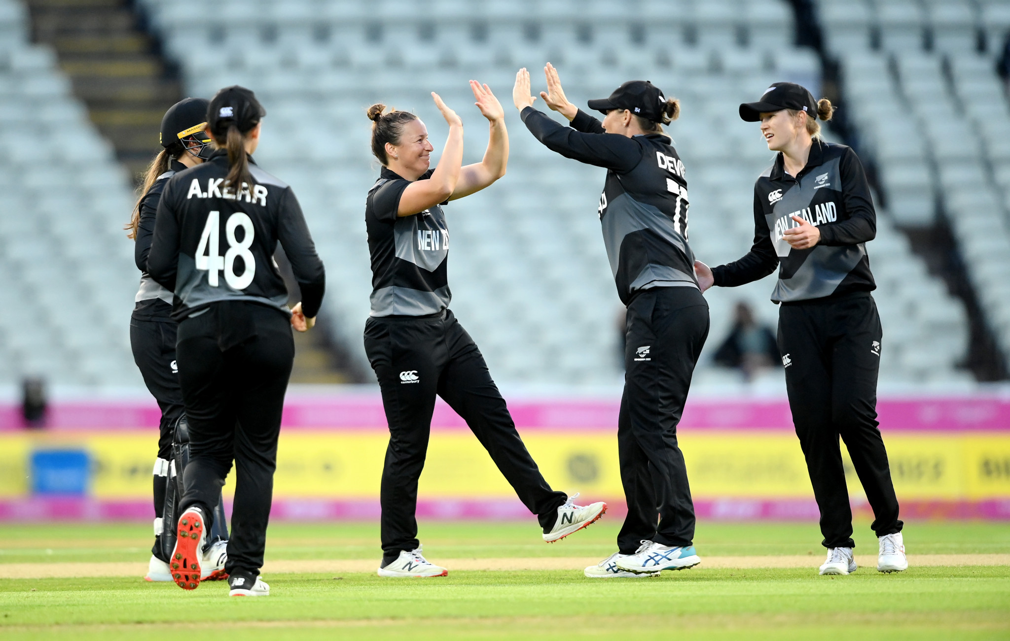 Hayley Jensen celebrates taking three wickets for New Zealand against Sri Lanka ©Getty Images