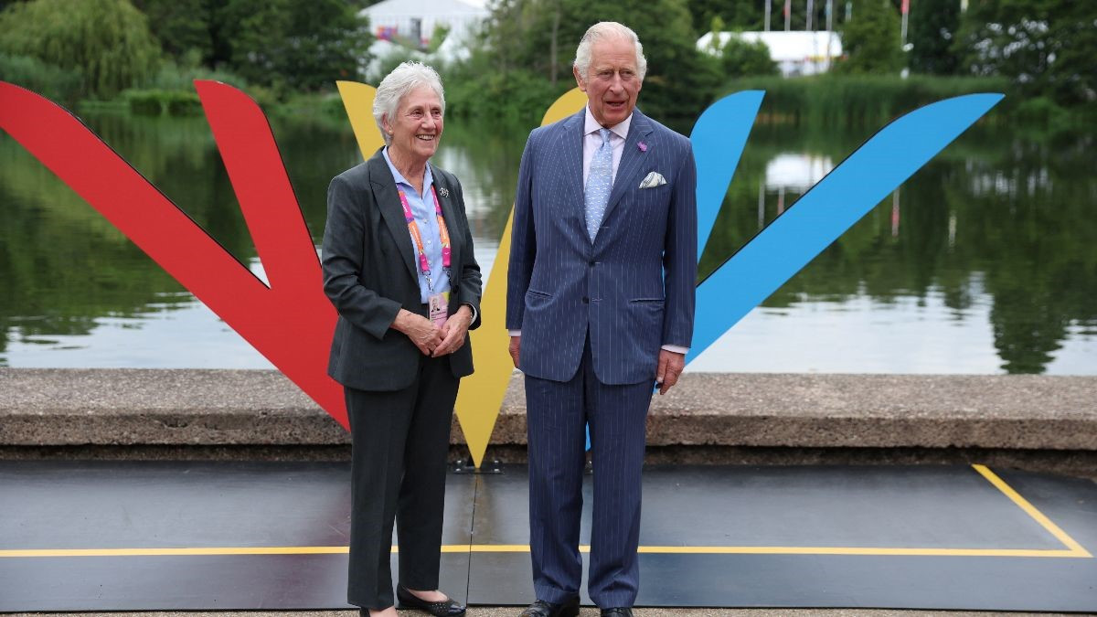 CGF President Dame Louise Martin showed Prince Charles around the Athletes' Village at the University of Birmingham ©Getty Images