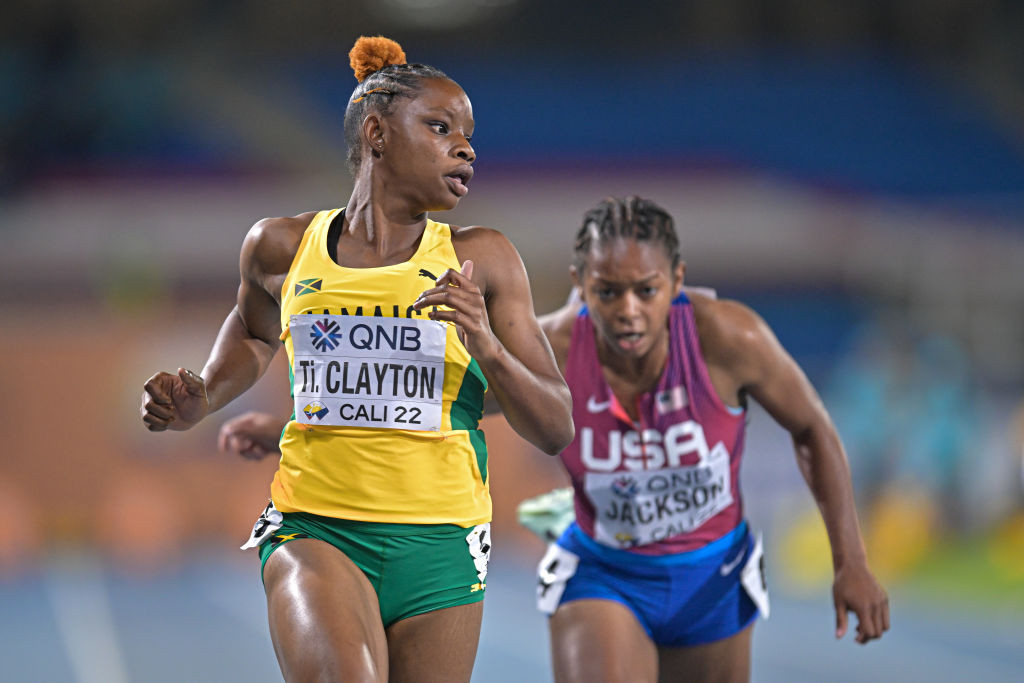 Jamaica's Tiny Clayton retained her world under-20 100m title in a Championship record of 10.95sec in Cali ©Getty Images
