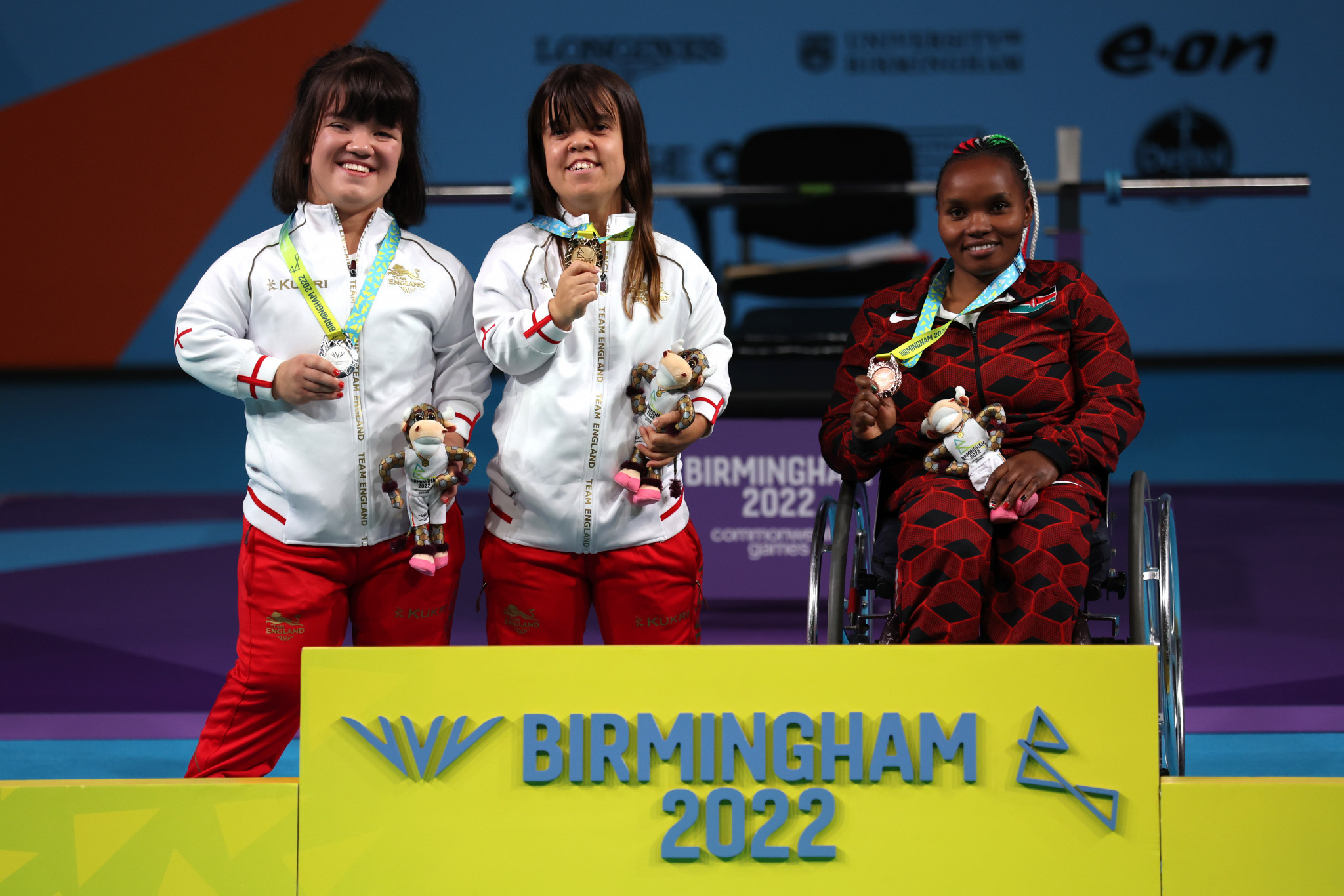 The victory of England's Zoe Newson, centre, in the women's lightweight event marked the first time at the Commonwealth Games that Nigeria did not finish on top of the podium in Para powerlifting ©Getty Images