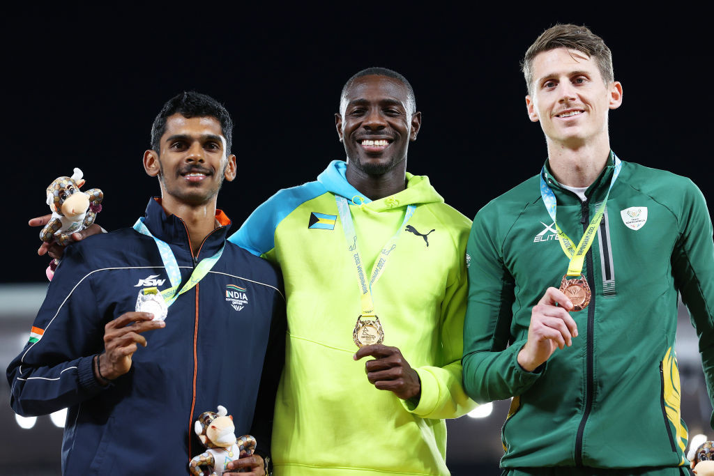 Laquan Nairn of The Bahamas won men’s long jump gold on countback from India’s Sreeshankar Sreeshankar of India after both managed a best of 8.08 metres ©Getty Images