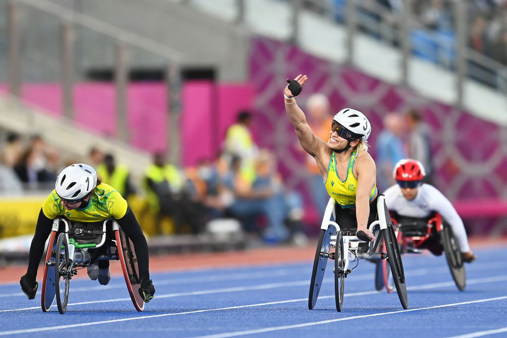 Australia's Madison de Rozario, who retained her Commonwealth T53 marathon title on Saturday, did likewise with her T54 1500m title tonight ©Getty Images