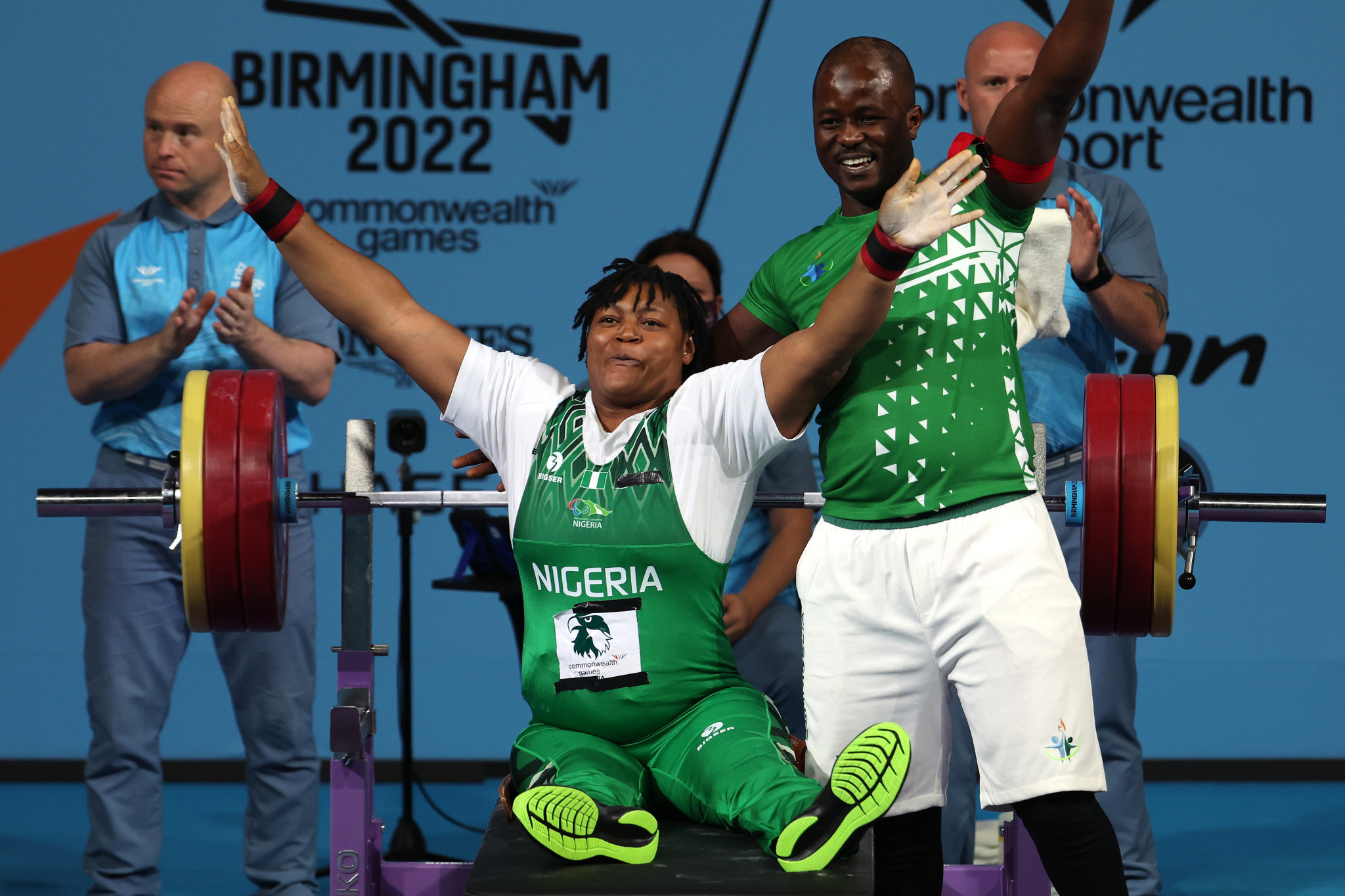 There was delight for Paralympic champion Alice Folashade Oluwafemiayo of Nigeria at the NEC in the Para powerlifting ©Getty Images