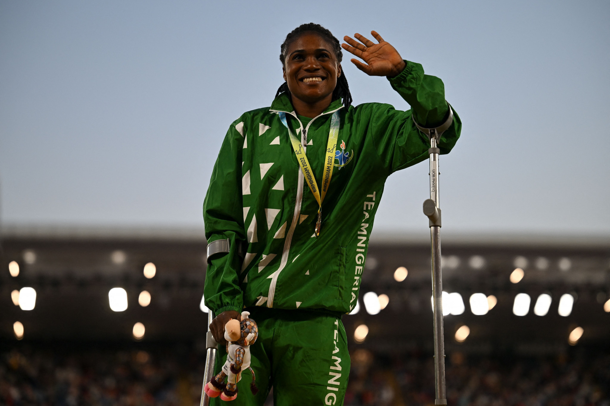 Goodness Chiemerie Nwachukwu of Nigeria produced a record-breaking display to win  women's discus throw F42-44 / F61-64 gold ©Getty Images
