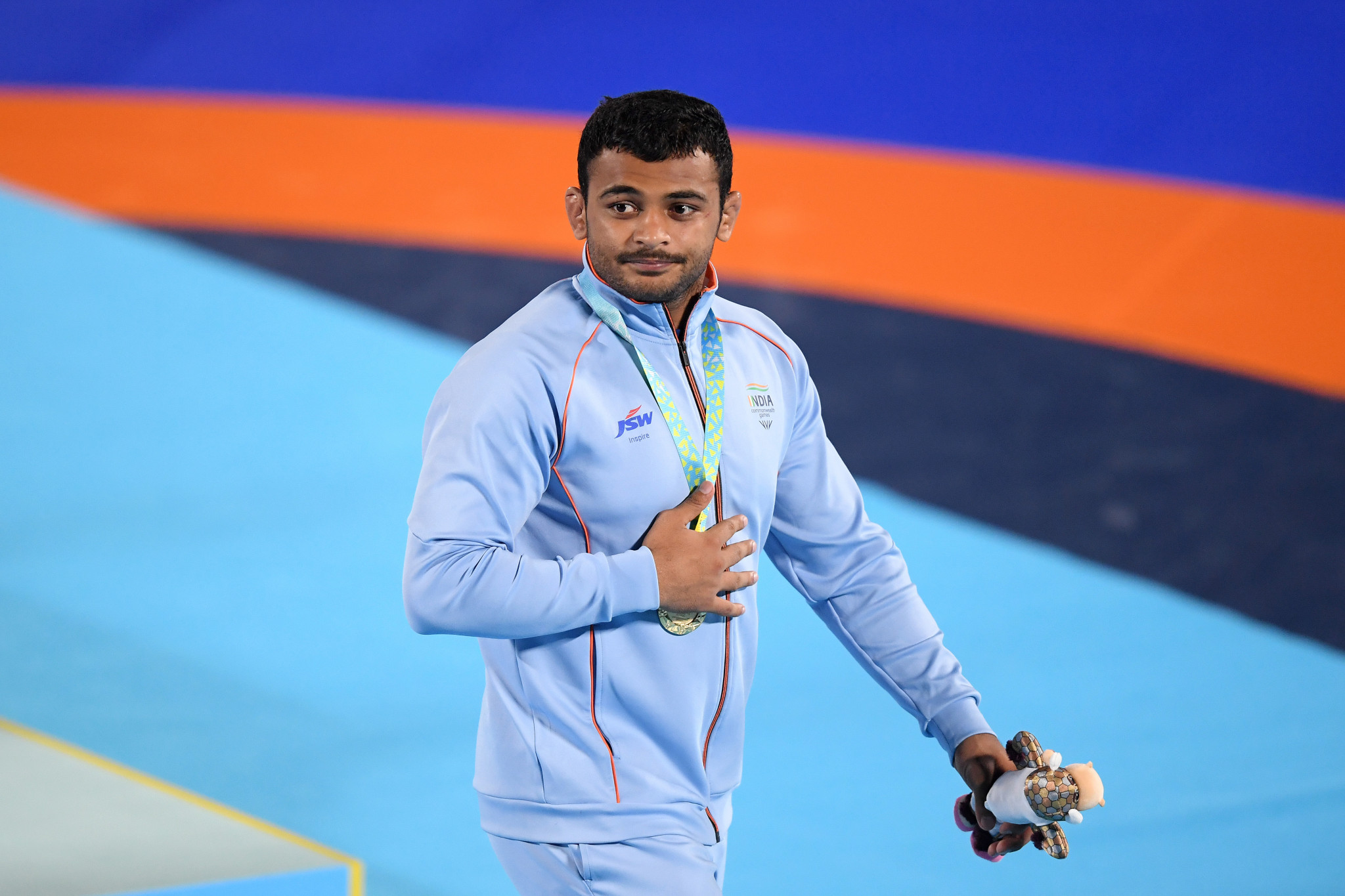 Deepak Punia delighted the large number of Indian fans at Coventry Arena with another gold medal ©Getty Images
