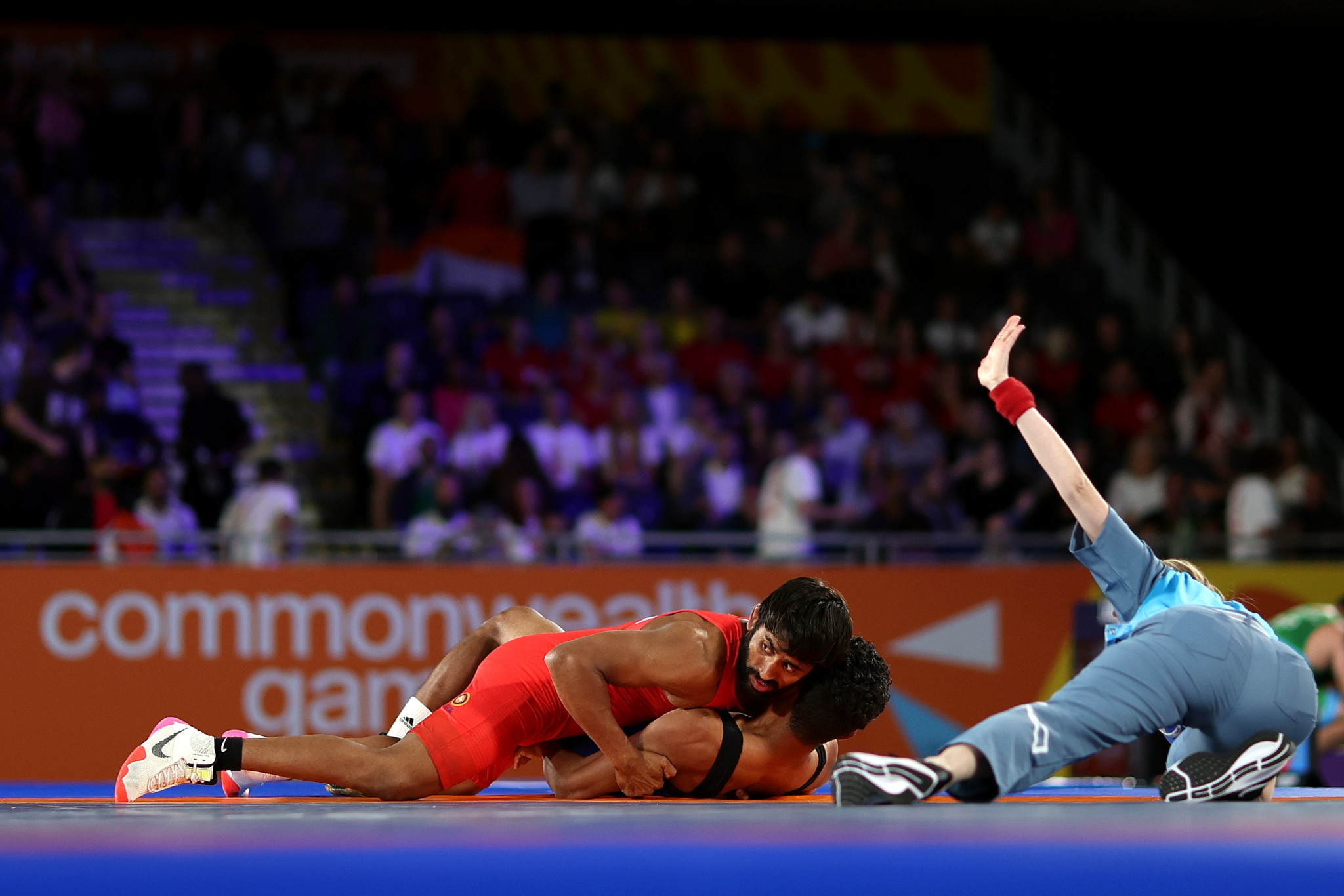 Bajrang Punia of India had won his opening bout of the day before competition was brought to a halt ©Getty Images