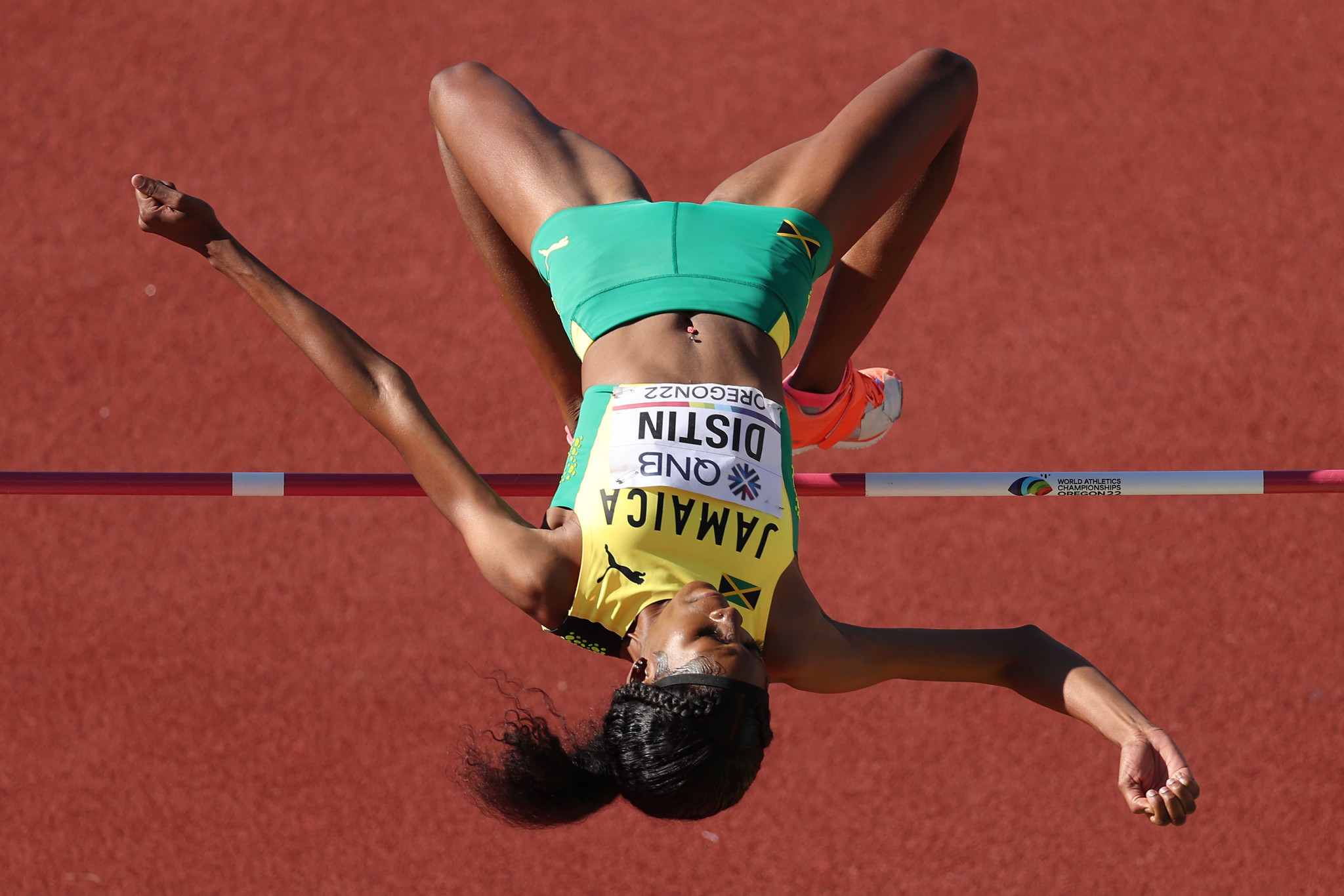Lamara Distin of Jamaica cleared 1.95m in the women’s high jump to earn a surprise win in the women’s high jump ©Getty Images