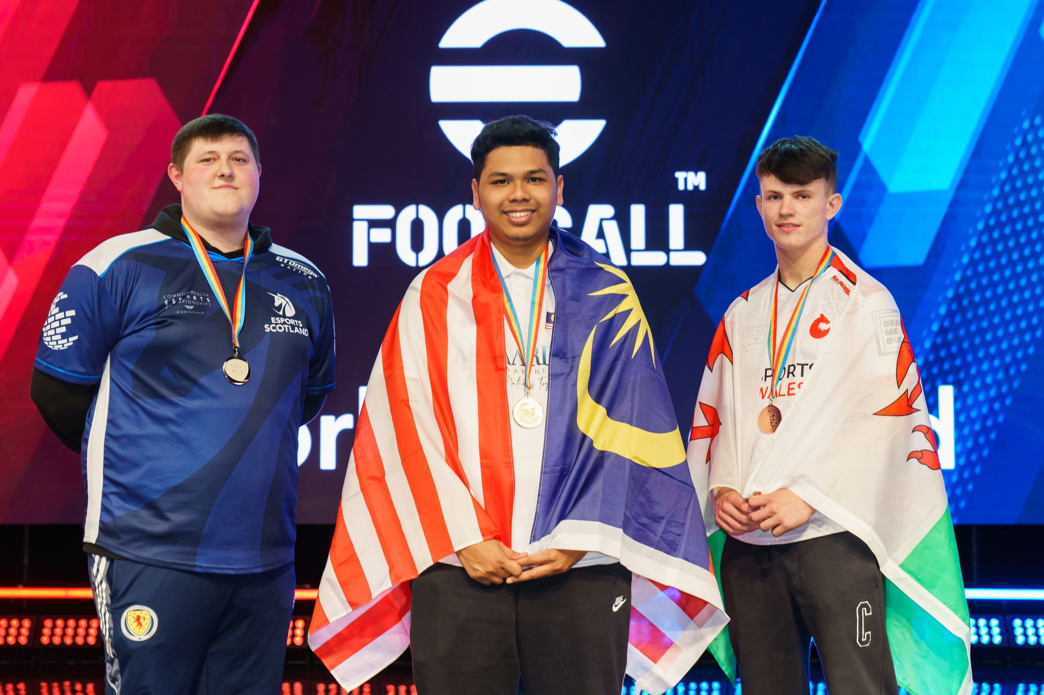 Scotland's BigStuff, left, and Wales' CerithDennis completed the eFootball open podium ©GEF