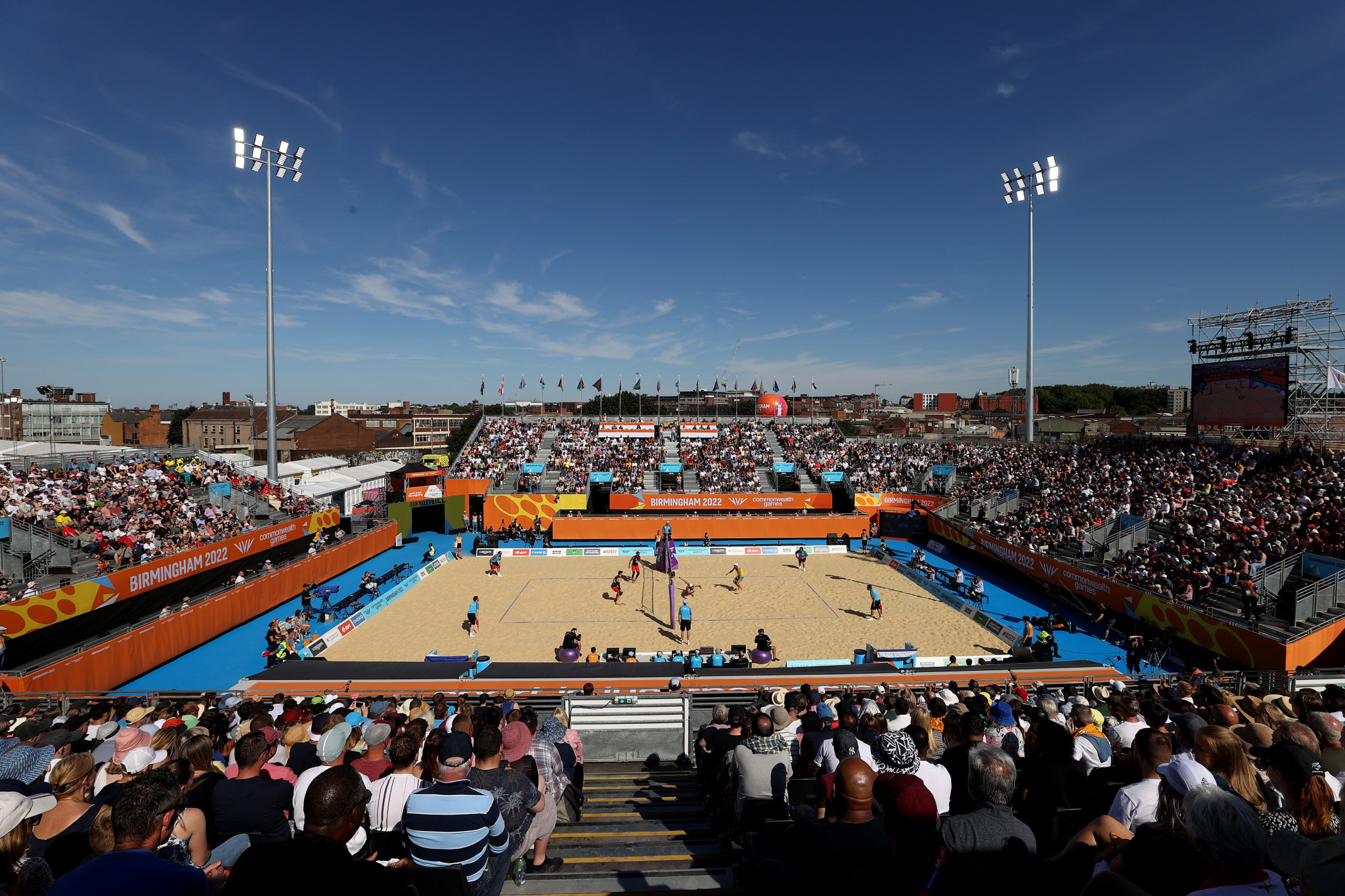 Smithfield has been transformed with the arrival of temporary venues for beach volleyball and 3x3 basketball at Birmingham 2022 ©Getty Images