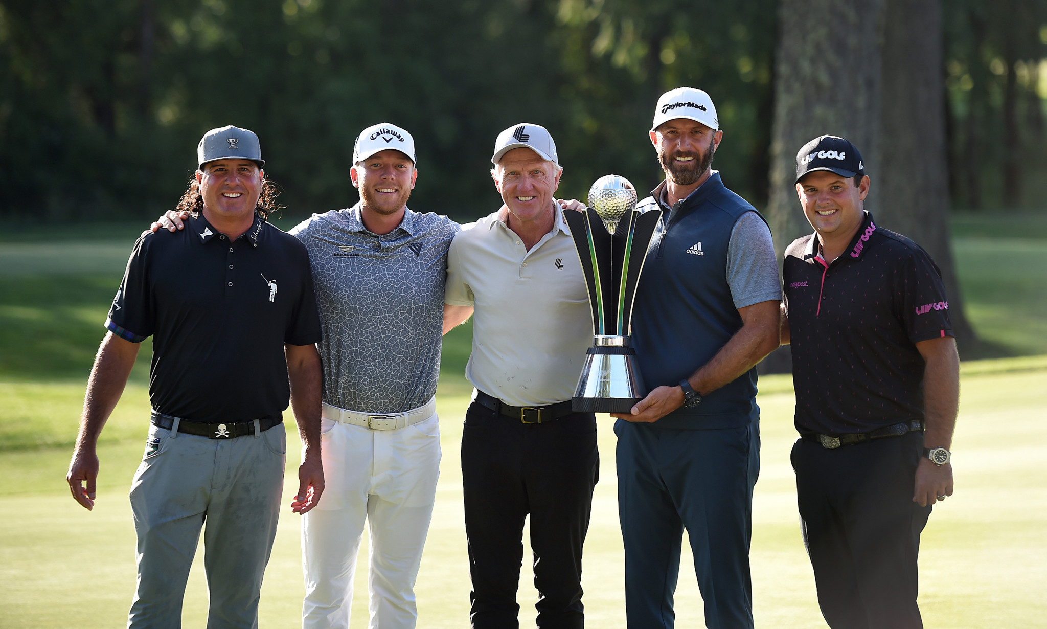 Talor Gooch, second from left, joined LIV golf supremo Greg Norman, centre, in Portland as his Aces team were victorious ©Getty Images