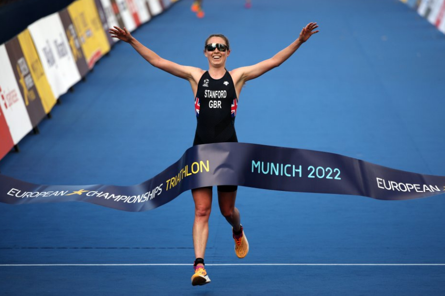  Britain's Stanford wins women's triathlon gold in packed Olympiapark at European Championships in Munich