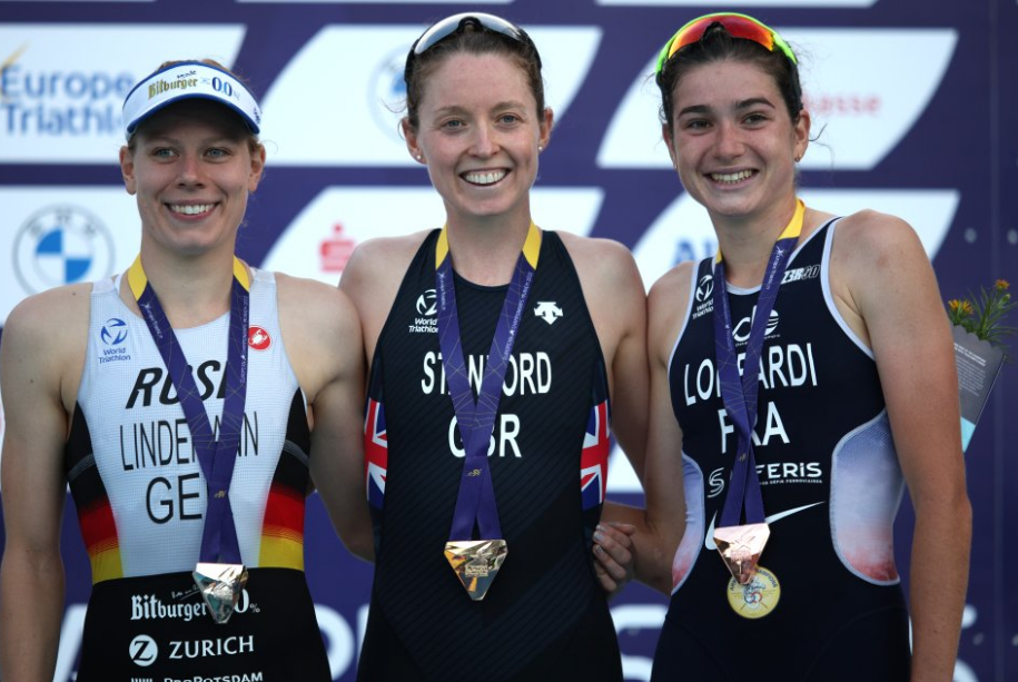 Britain's Non Stanford, 33, won the European women's triathlon title in Munich today nine years after taking the world title in London ©Getty Images