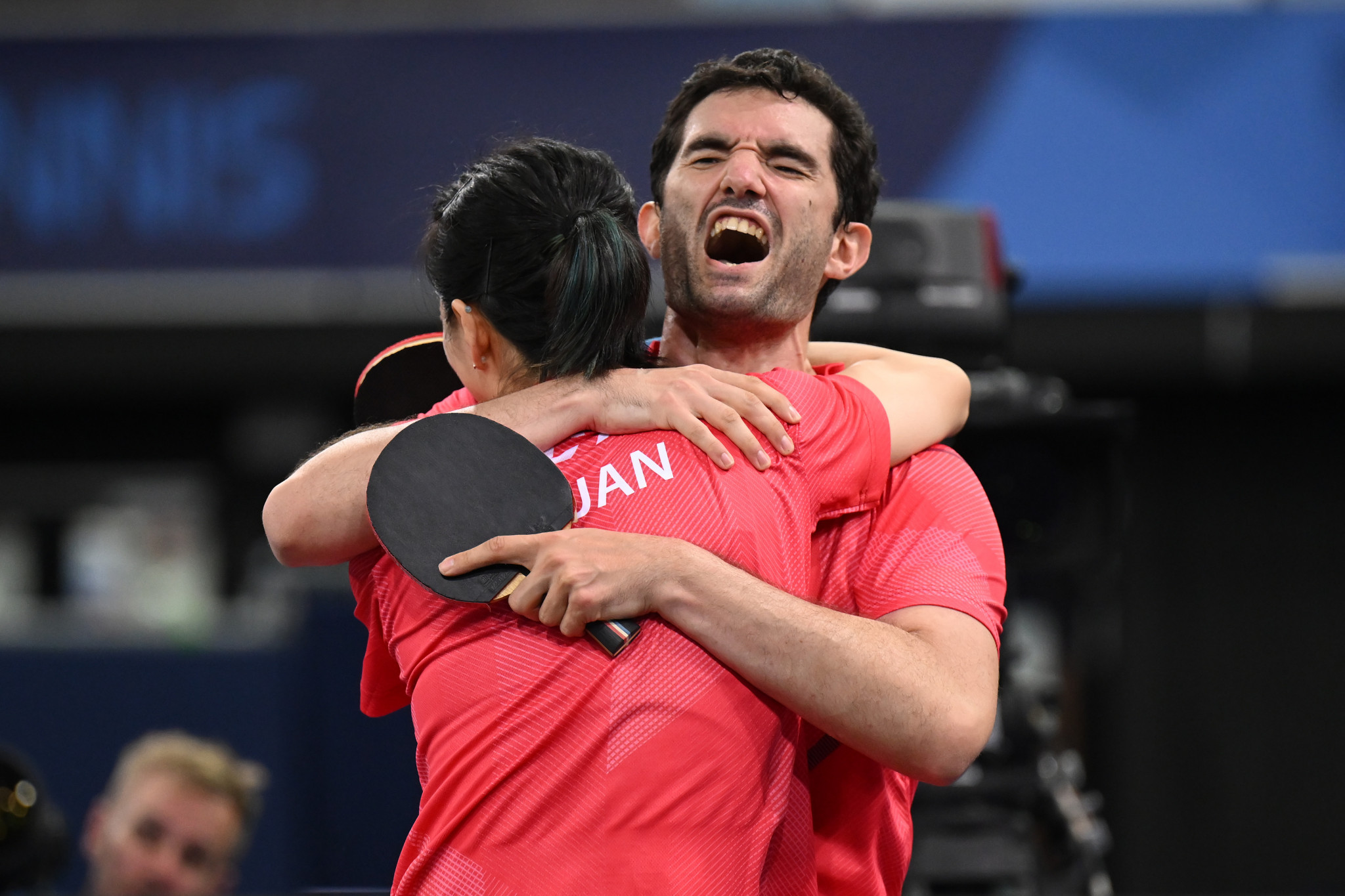 Emmanuel Lebesson and Yuan Jianan paired to win the mixed doubles event in table tennis ©Getty Images