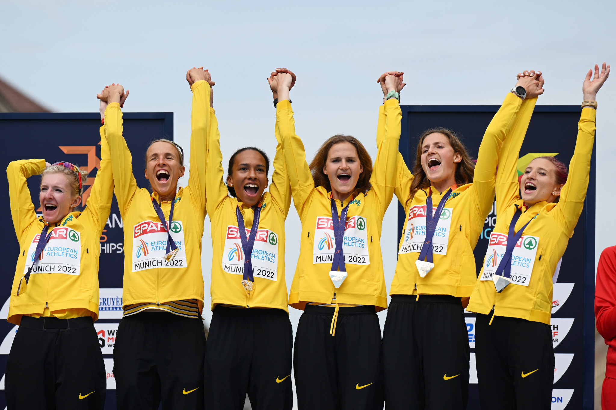 Germany celebrated coming out on top in the team event of the women's marathon ©Getty Images
