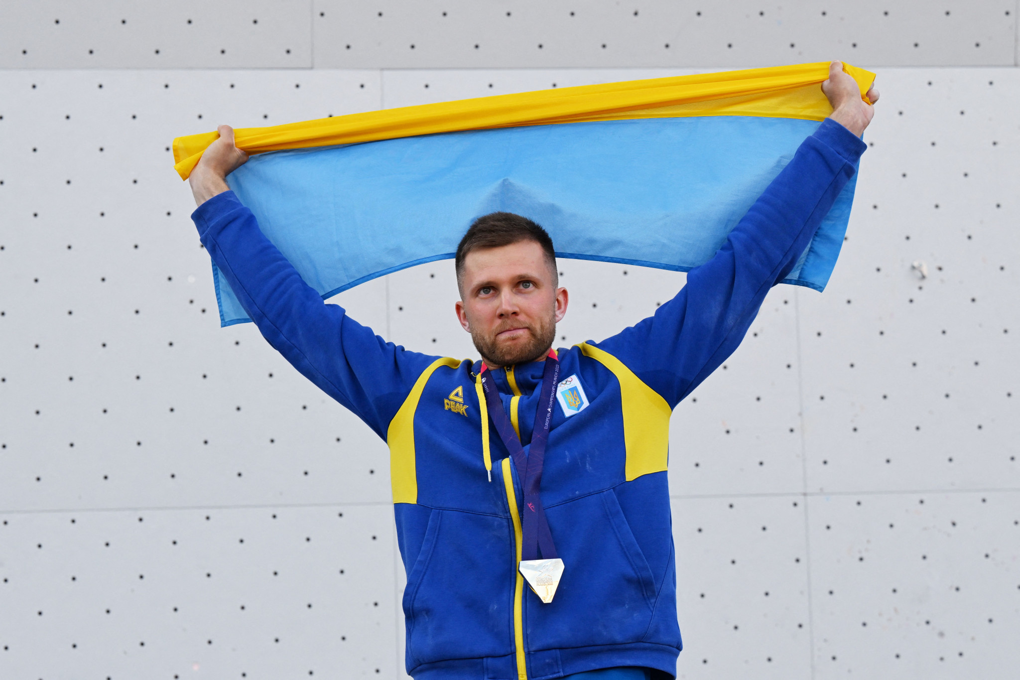 Ukrainian representative Danyil Boldyrev won gold in the men's speed event in sport climbing ©Getty Images