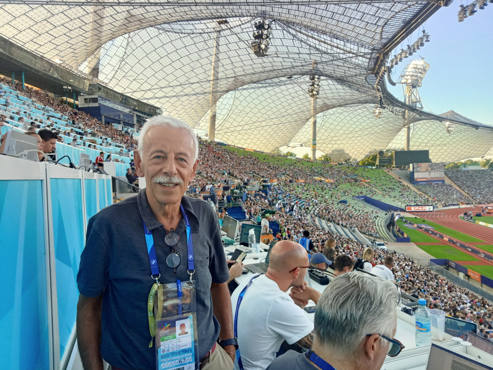 Franco Fava is back again at the Munich Olympic Stadium, as a journalist, 50 years after he competed there in the 1972 Olympic men's 3,000m steeplechase ©ITG