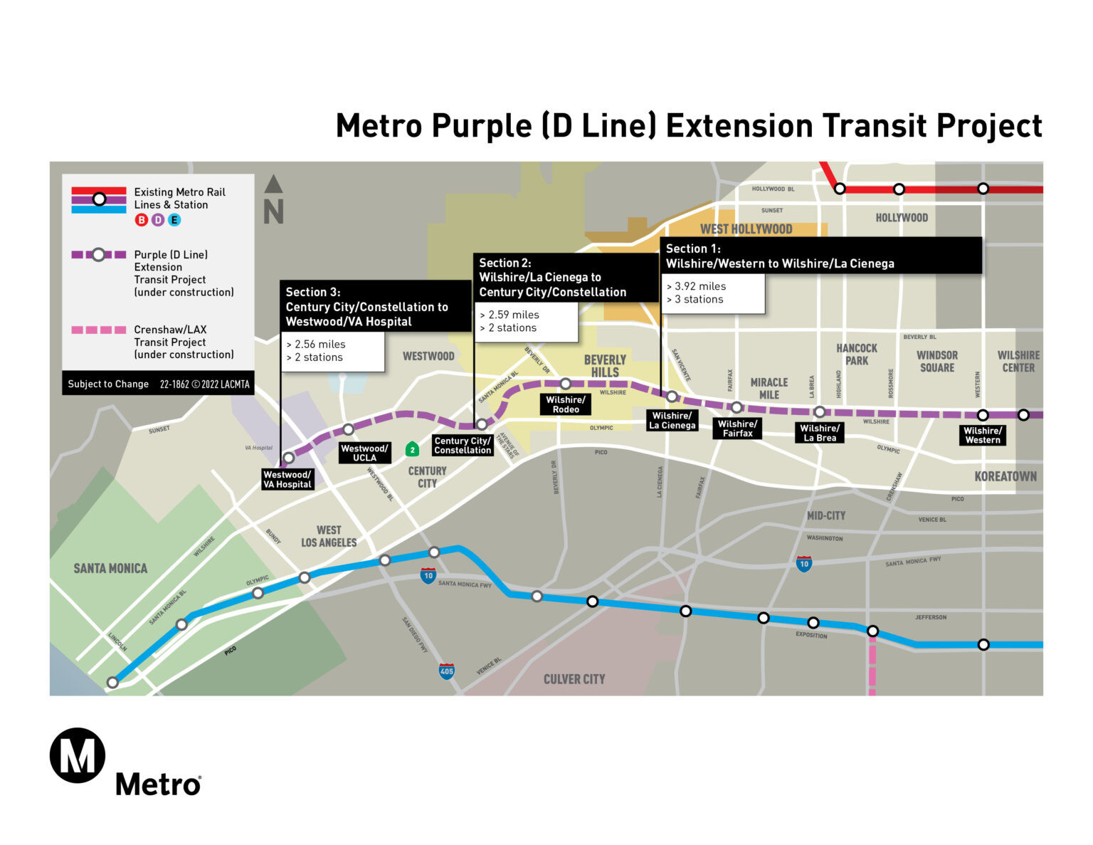 A map shows the expansion of the Los Angeles Metro network set to be completed by 2027 ©LA Metro