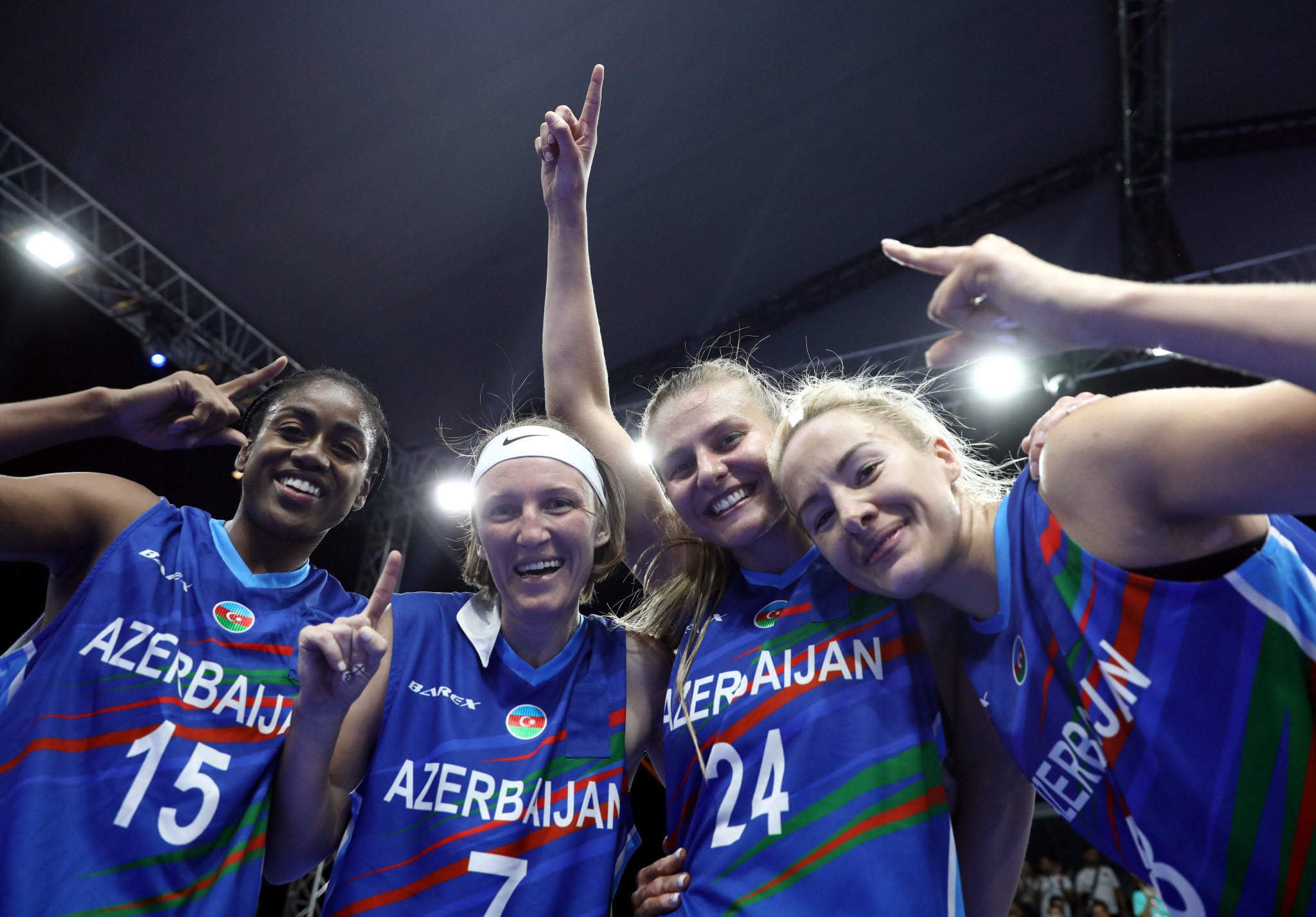 Azerbaijan's players celebrate after cruising to victory over Mali in the women's 3x3 basketball final ©Konya 2021