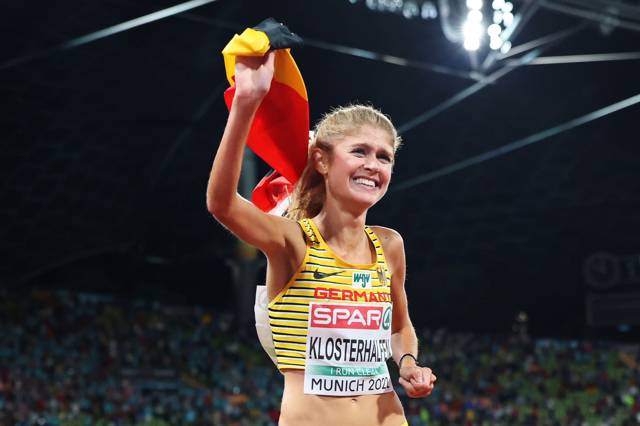 Konstanze Klosterhalfen was the latest home hero in the athletics, winning the women's 5,000 metres ©Getty Images