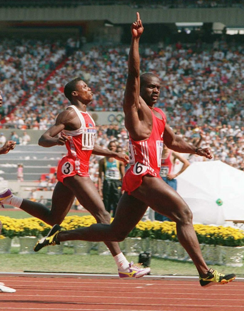 Carl Lewis (left) finished second behind Ben Johnson at Seoul 1988 before being upgraded to gold ©Getty Images