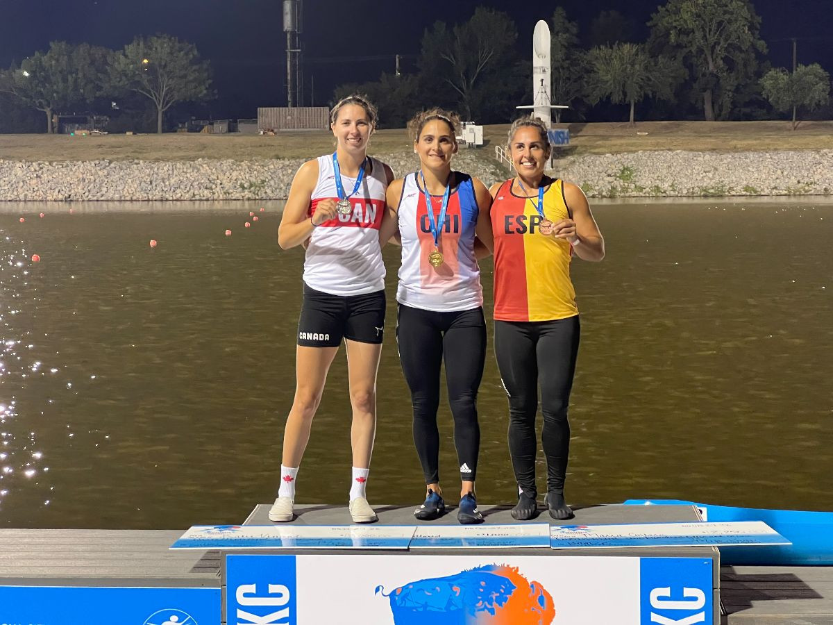Chile's María Mailliard, centre, won two gold medals at the ICF Super Cup ©ICF