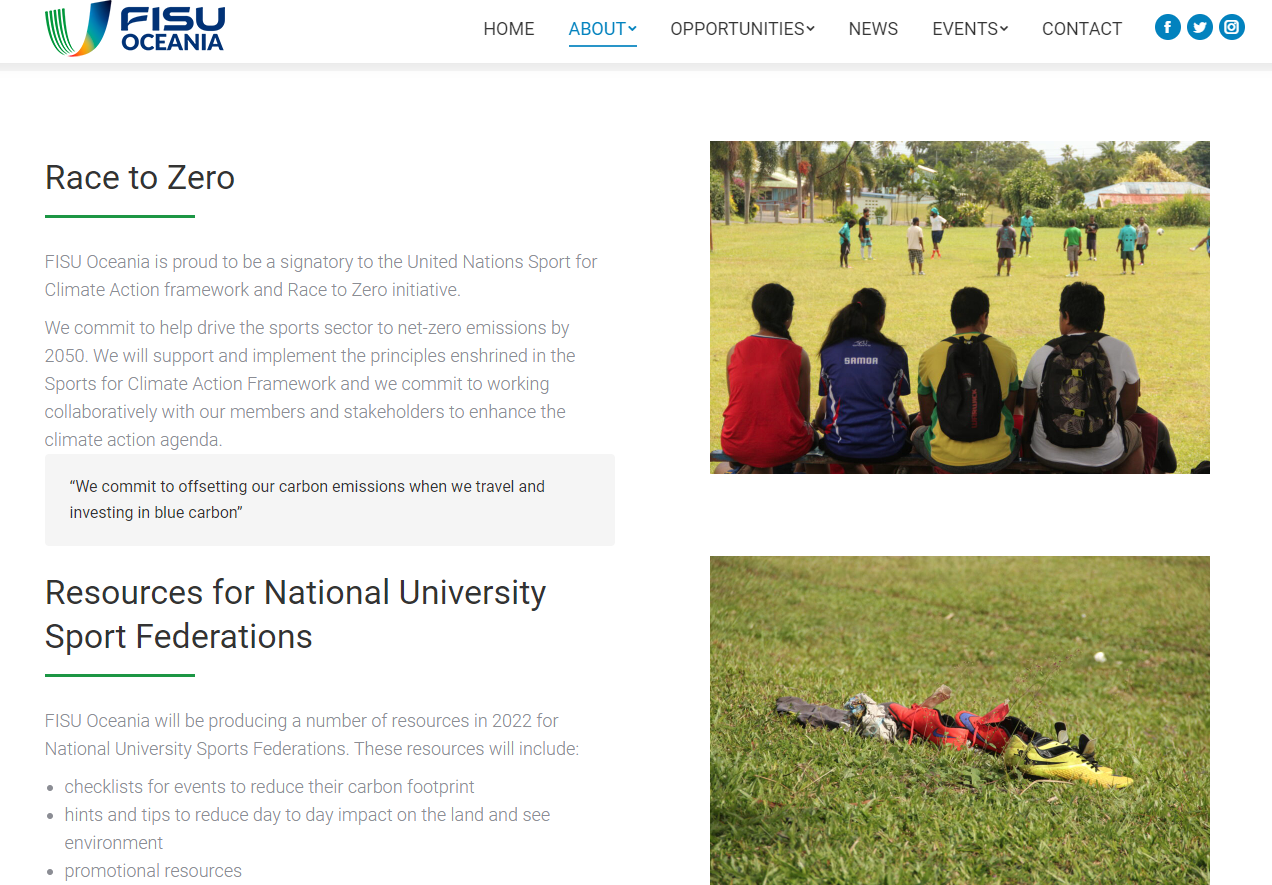 FISU Oceania has set up a Race to Zero webpage which will house educational resources ©FISU Oceania
