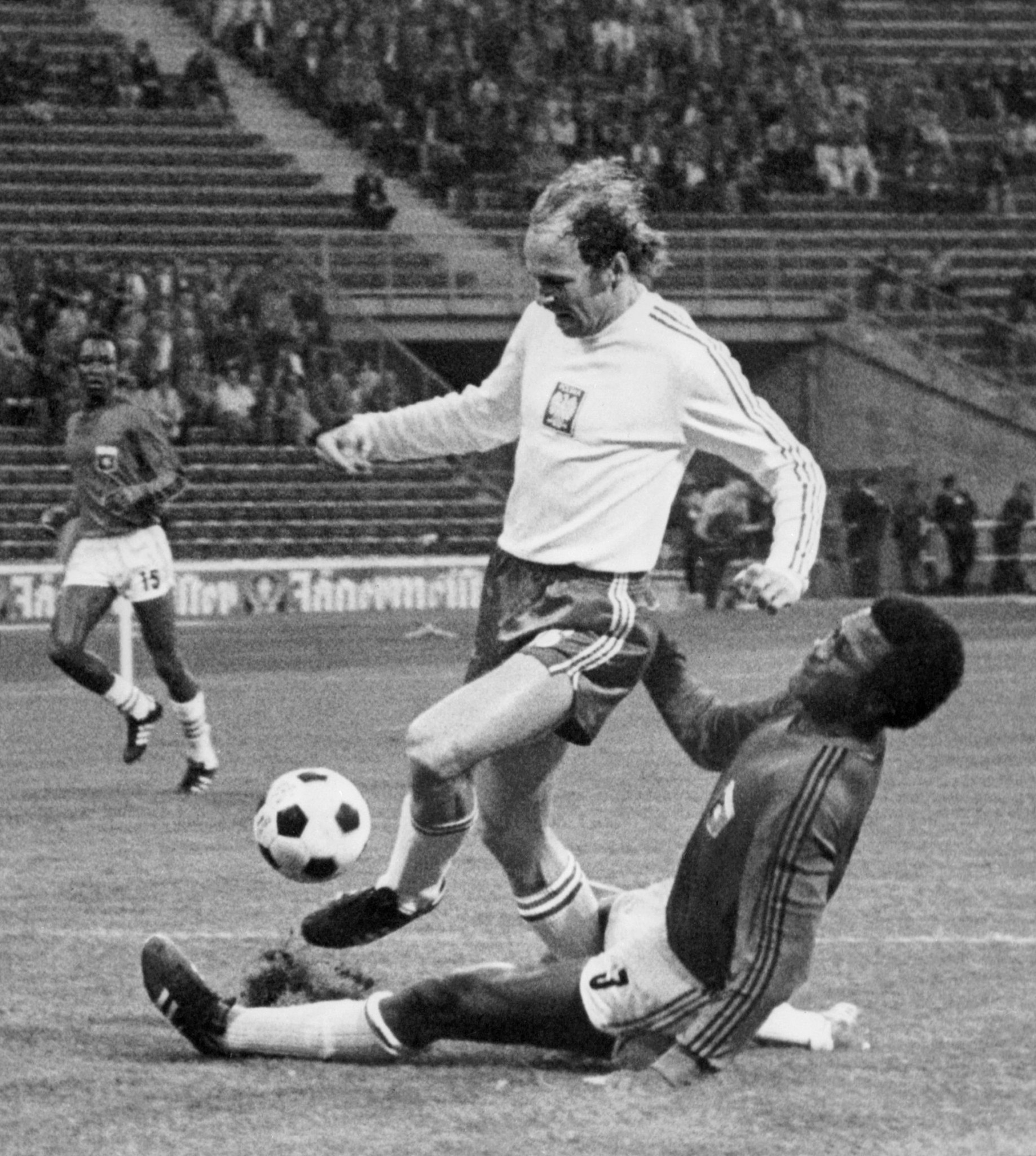 Poland's Grzegorz Lato (white shirt) won the golden boot at the 1974 FIFA World Cup ©Getty Images