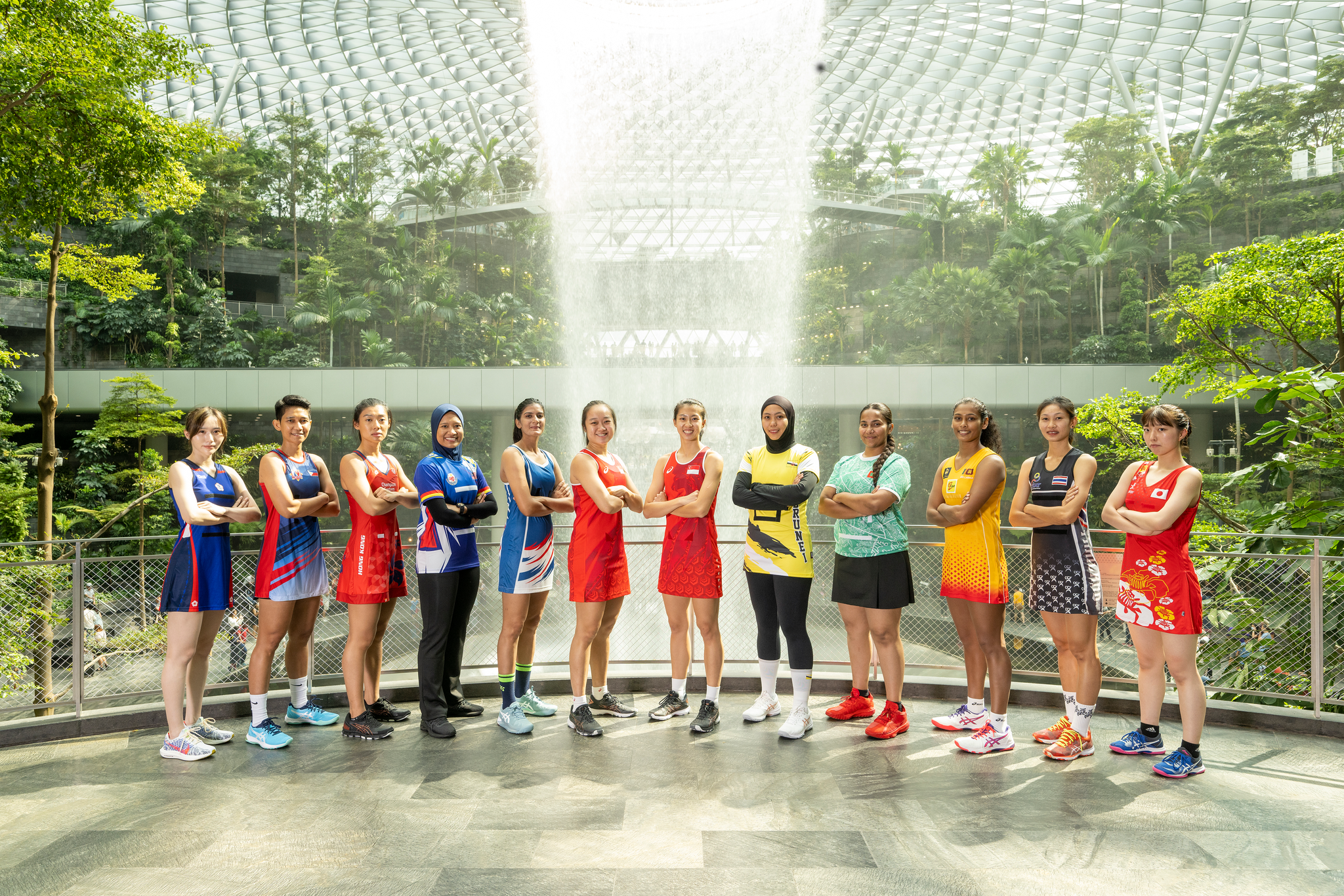 Team captains of the 2022 Asian Netball Championships gathered for a photo shoot at the Jewel Changi Airport in Singapore before the event begins tomorrow ©Netball Singapore