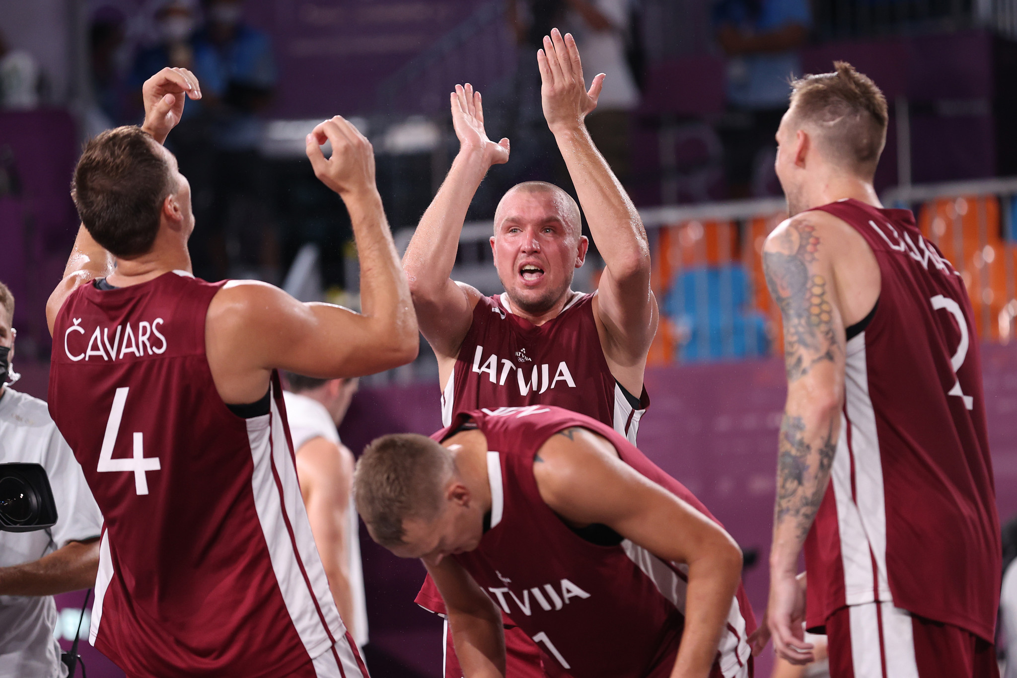 The quartet that won gold for Latvia at the Tokyo 2020 Olympics are set to represent Riga on the 3x3 World Tour in Montreal ©Getty Images