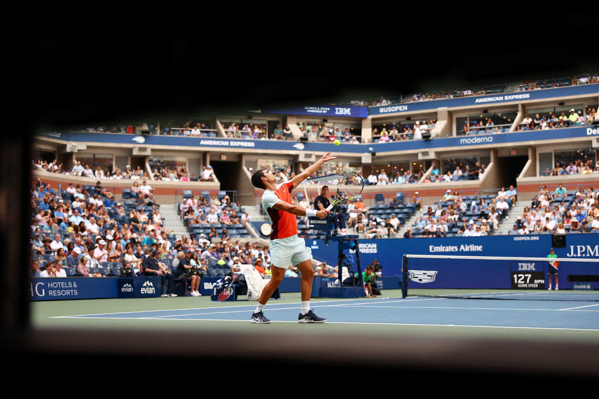Carlos Alcaraz of Spain faced home favourite Jenson Brooksby on Arthur Ashe Stadium at the US Open ©Getty Images