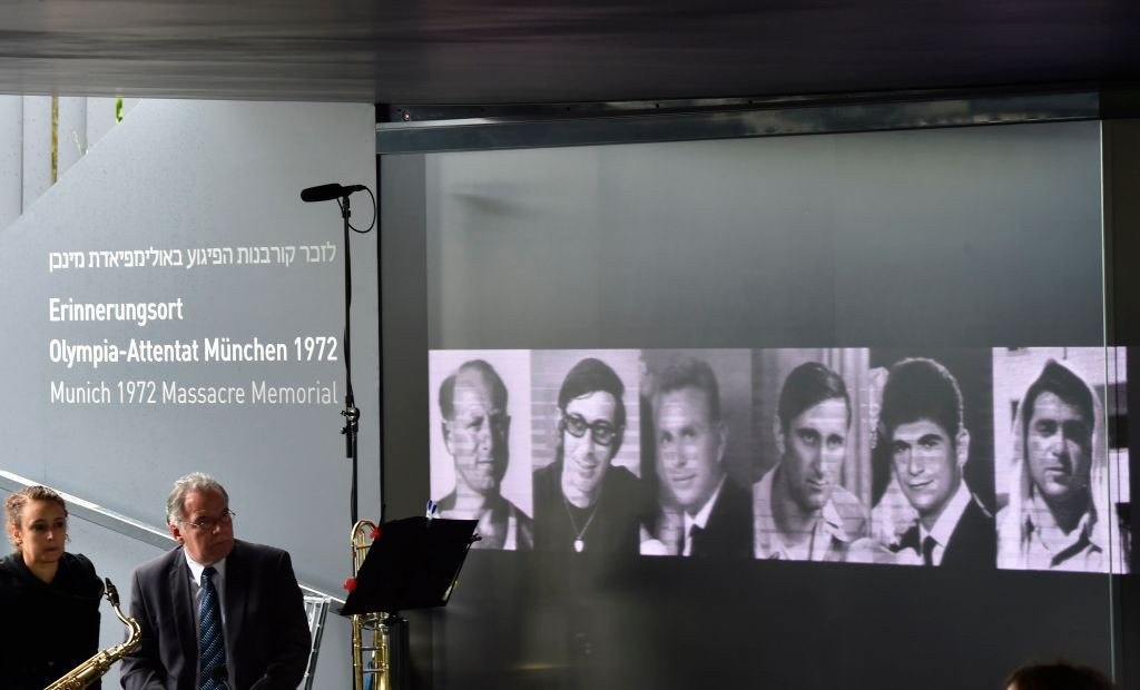 Pictures of some of the Israeli athletes and officials killed during the Munich Massacre on show at the 2017 opening of the permanent memorial in the Olympic Park ©Getty Images