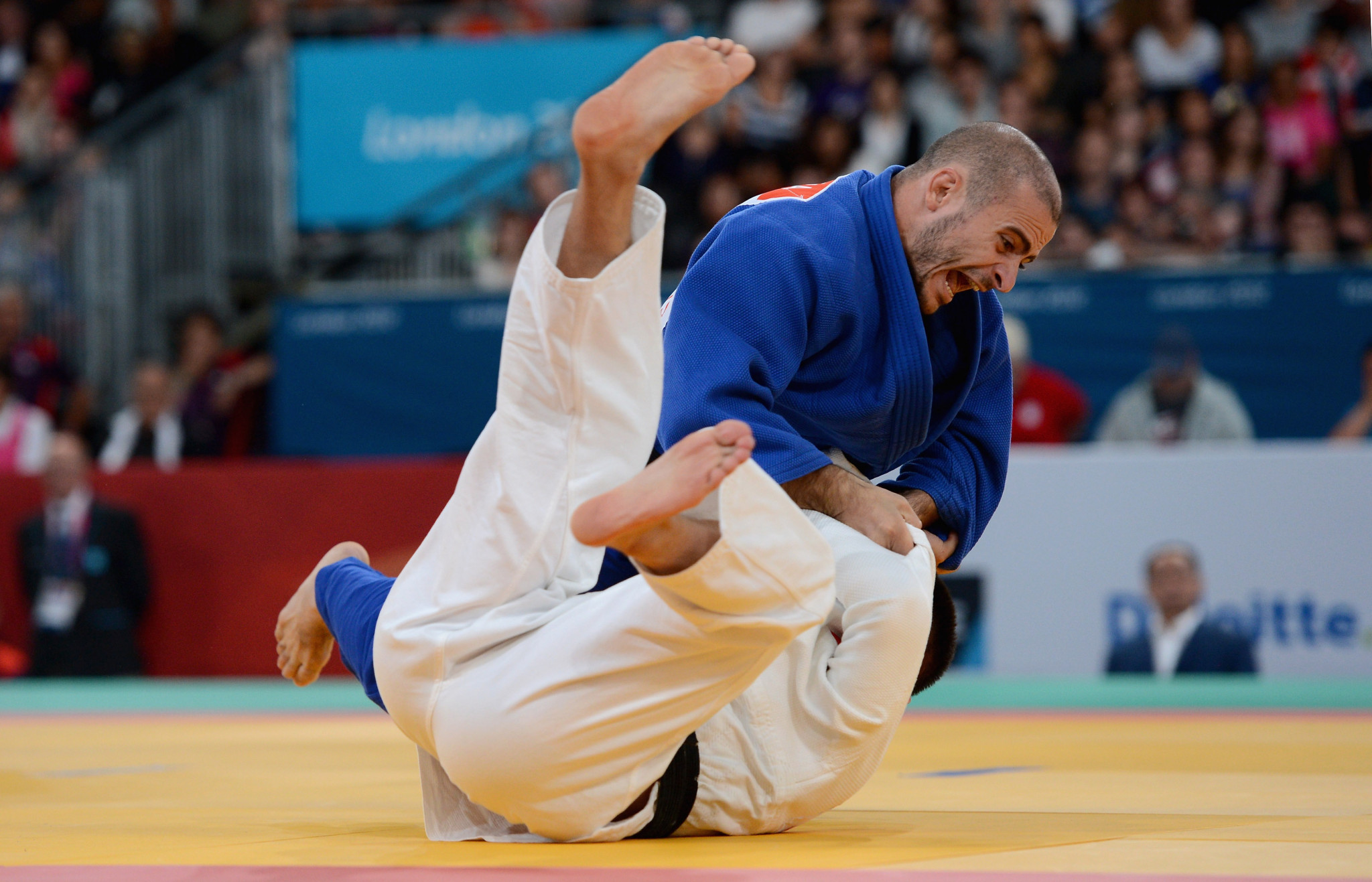 Davyd Khorava, in blue, was one of four Ukrainians to win at the IBSA Judo European Championships ©Getty Images