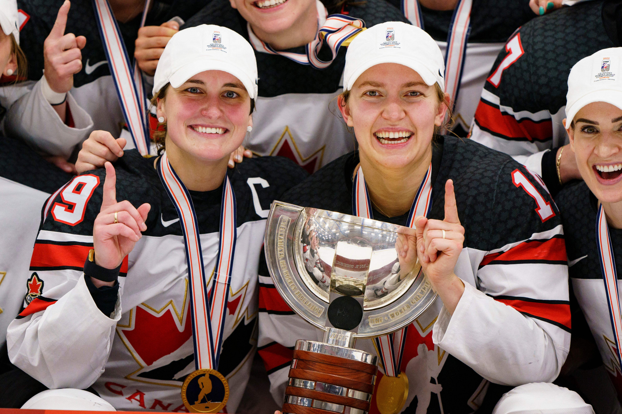 Brianne Jenner, right, scored both of Canada's goals in their 2-1 win against the US in the IIHF Women's World Championship final ©Getty Images