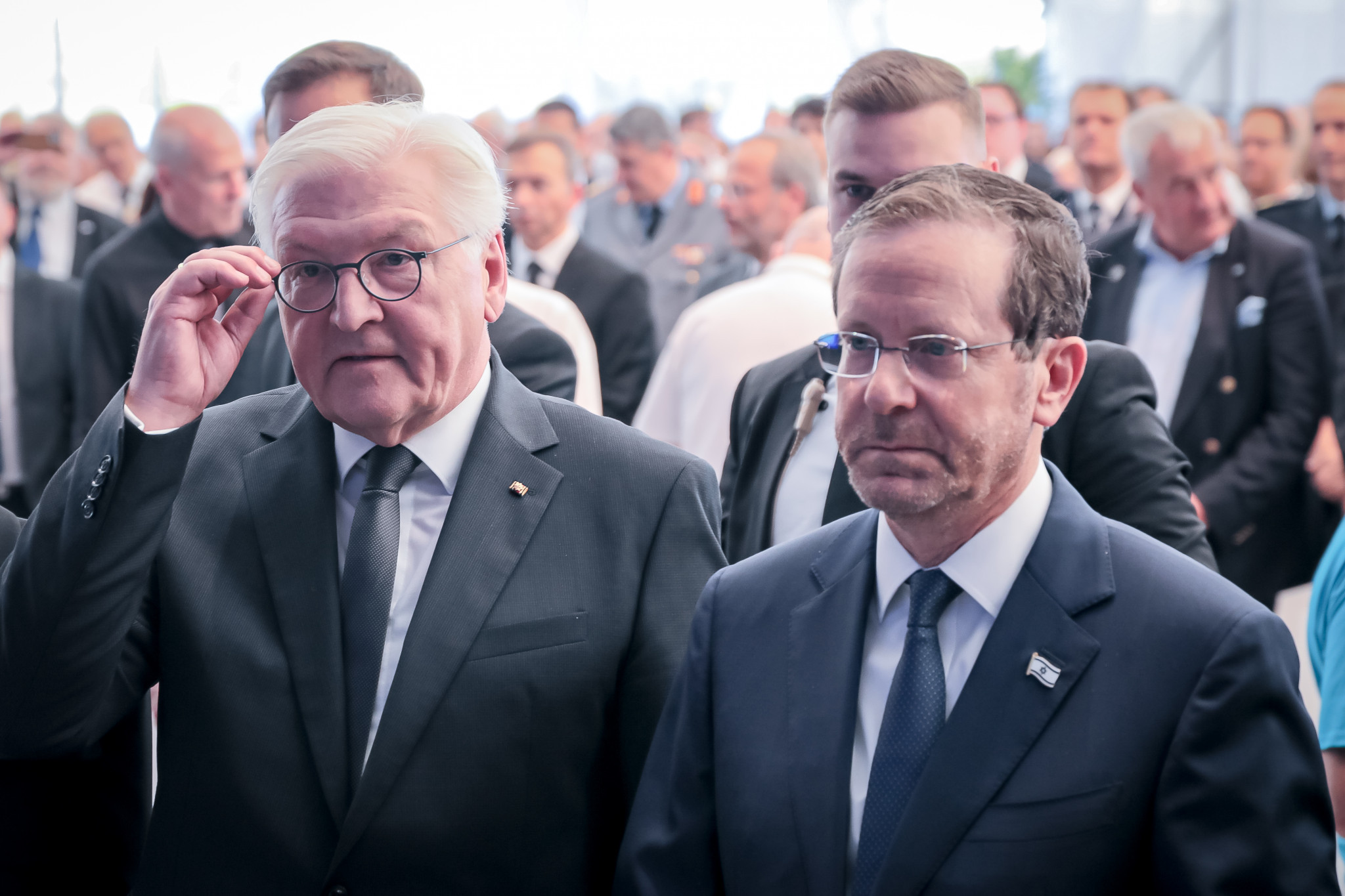 German President Frank-Walter Steinmeier, left and Israeli President Isaac Herzog were both present for the memorial events ©Getty Images
