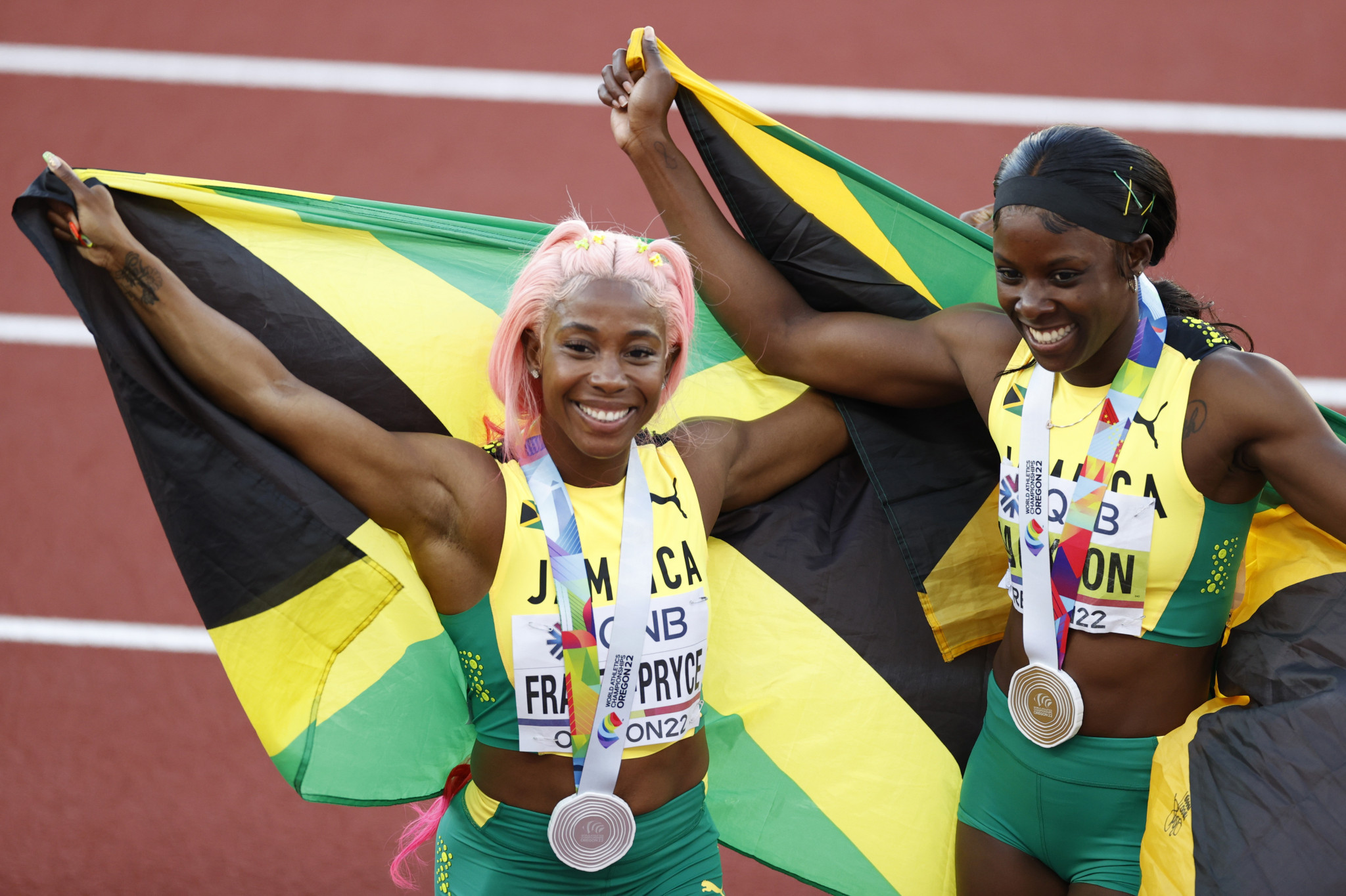 Shelly-Ann Fraser-Pryce, left, and Shericka Jackson, right, are set to battle it out for sprint glory in Zurich ©Getty Images