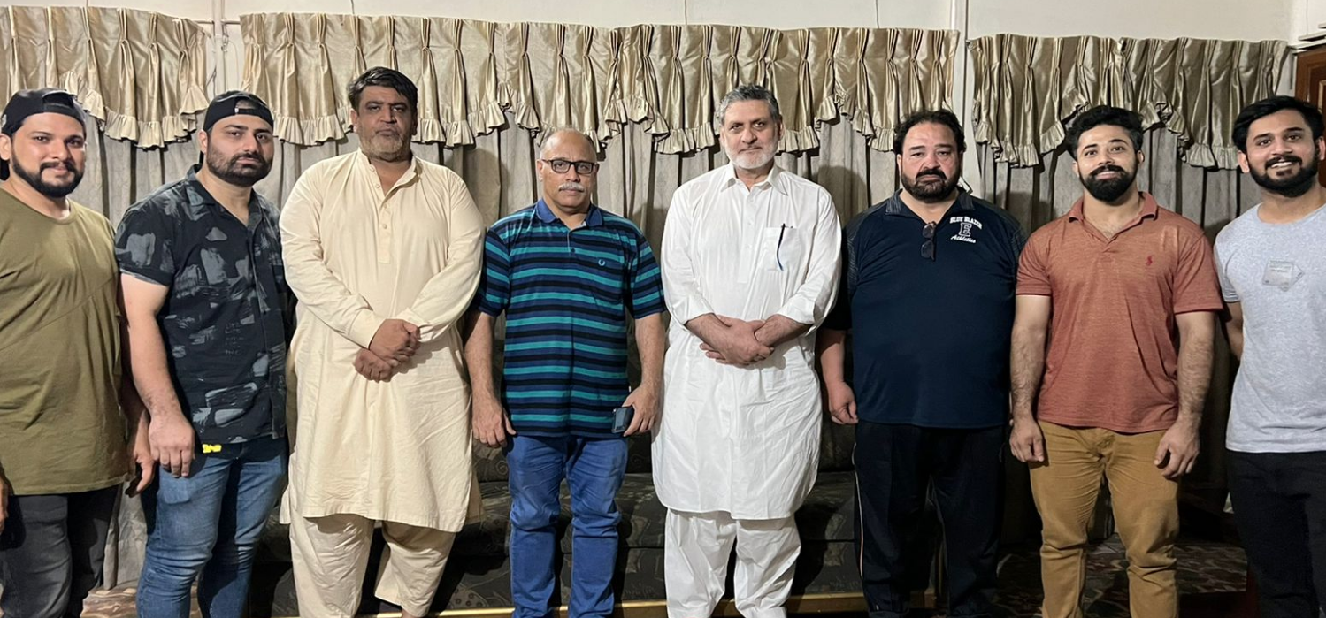 PWLF President Hafeez Imran Butt, centre in white, previously claimed weightlifters had only refused to give anti-doping samples because of 
