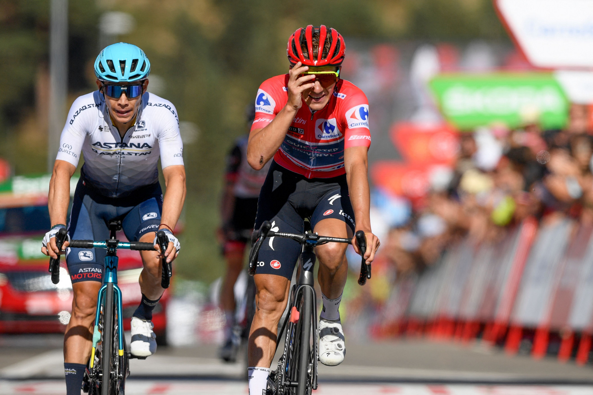 Remco Evenepoel, right, is one stage away from being confirmed as the winner of the 2022 Vuelta a España ©Getty Images