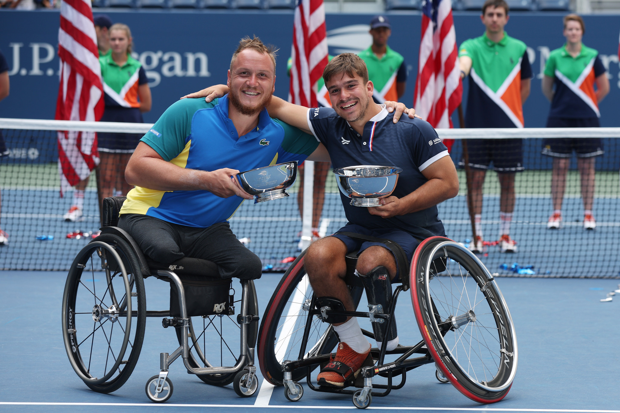 Martin de la Puente of Spain, right, won the men's wheelchair doubles final with French partner Nicolas Peifer ©Getty Images