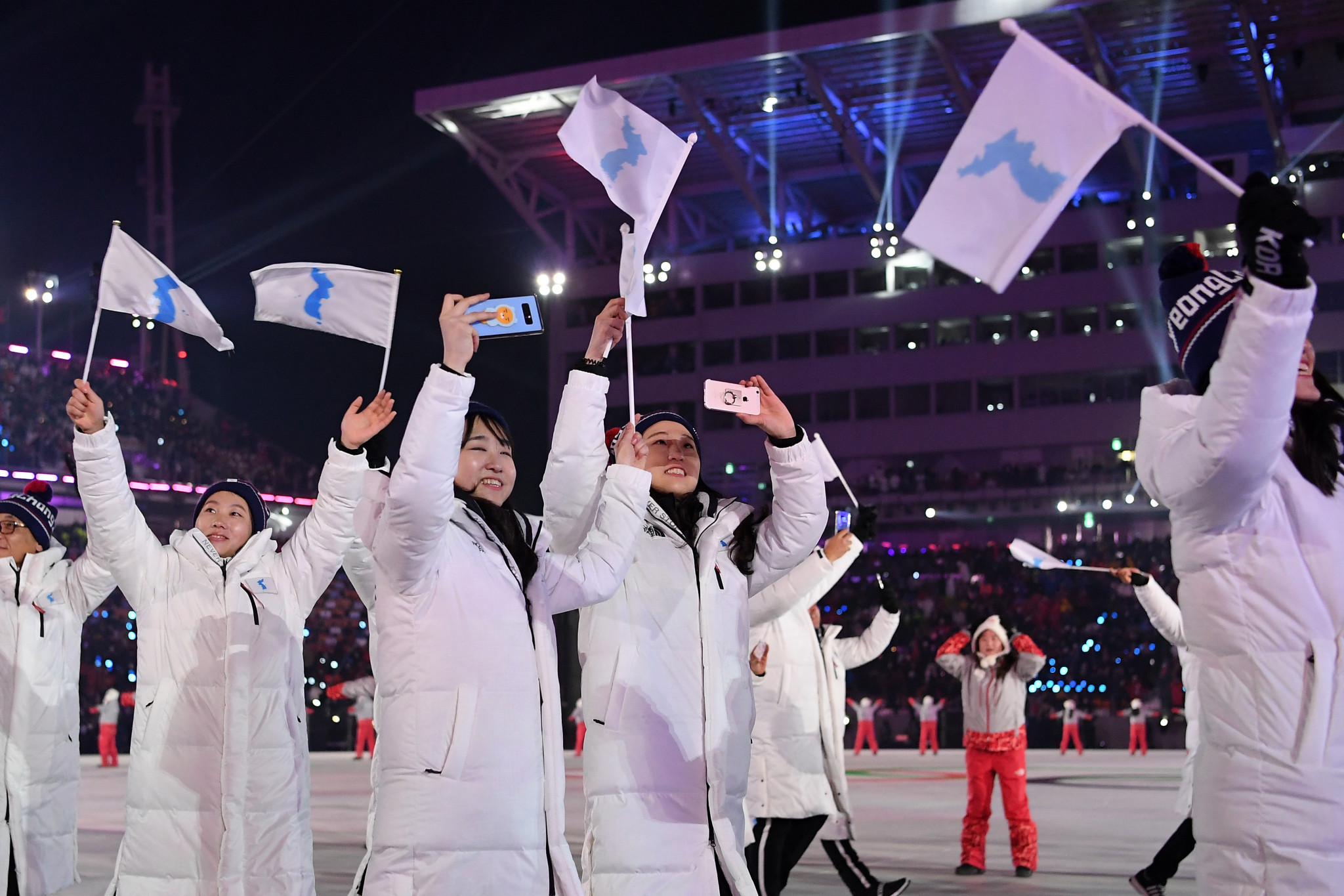 A moment of Korean unity was shown at the Pyeongchang 2018 Winter Olympics when athletes carried the unified flag ©Getty Images
