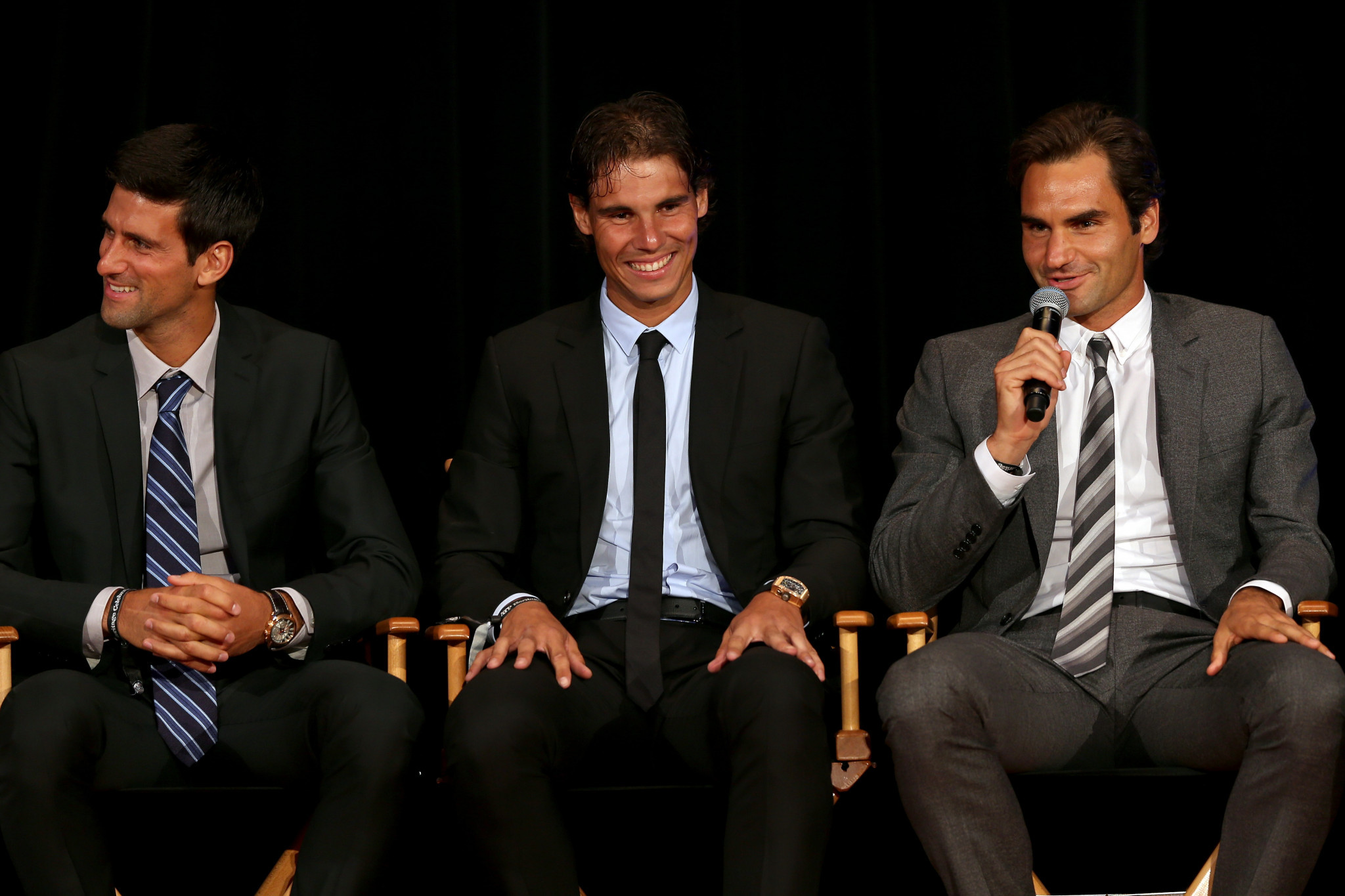 Roger Federer of Switzerland, right, is the first of men's tennis' so-called Big Three to retire from the sport ©Getty Images