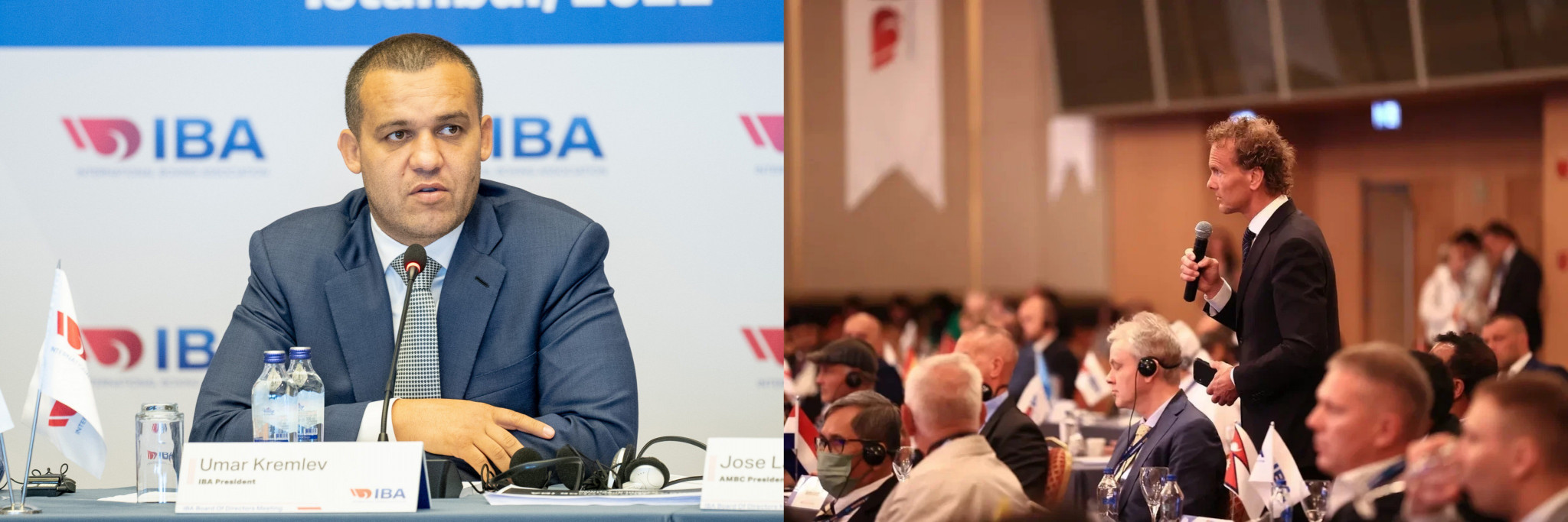 IBA President Umar Kremlev, left, faces a challenge for the leadership role from Boris van der Vorst, right ©IBA