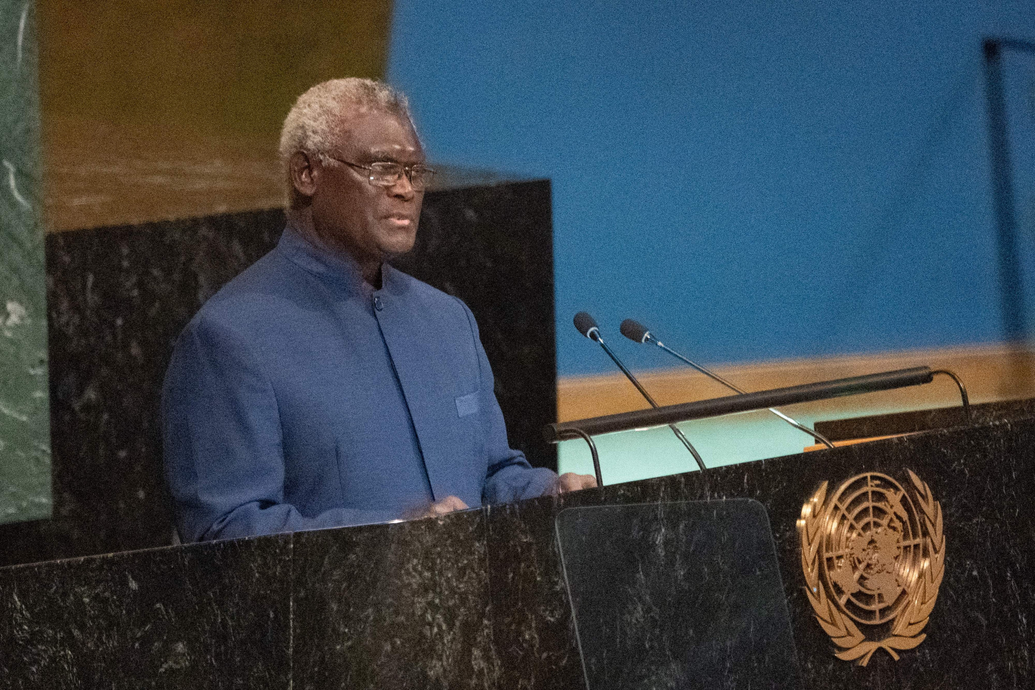 Solomon Islands Prime Minister Manasseh Sogavare spoke at the United Nations General Assembly ©Getty Images