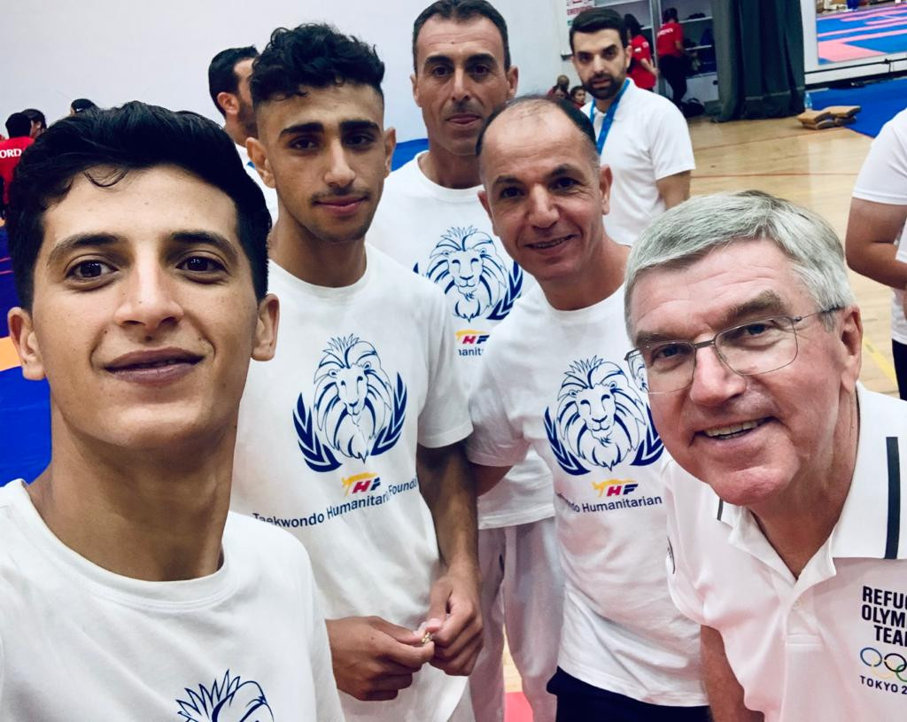 Yahya Basam Al-Ghoutani, second left, becomes the eighth taekwondo athlete to gain a refugee scholarship for Paris 2024 ©World Taekwondo