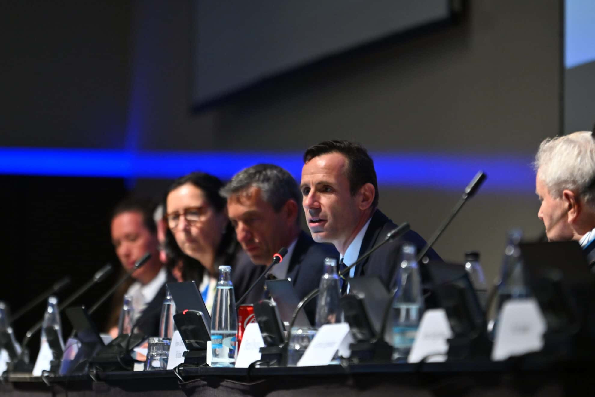 World Rowing President Jean-Christophe Rolland, second right, opened the Congress in Prague ©World Rowing