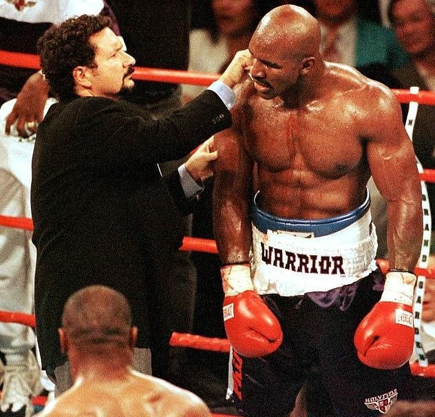 Evander Holyfield's fight at Las Vegas in 1997 was stopped after Mike Tyson bit both his ears, ripping off a piece of flesh ©Getty Images