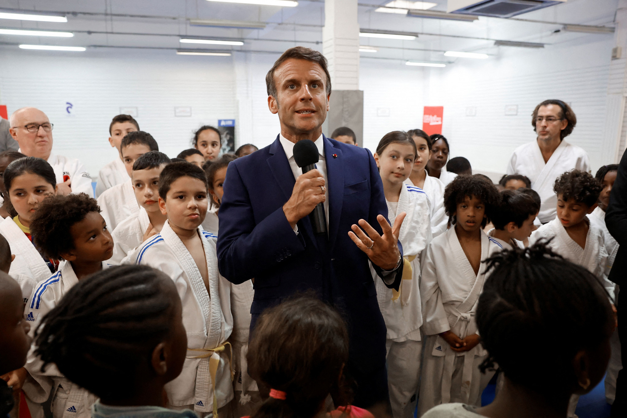 French President Emmanuel Macron attended the opening of a dojo in a shopping mall in Clichy-sous-Bois in June ©Getty Images