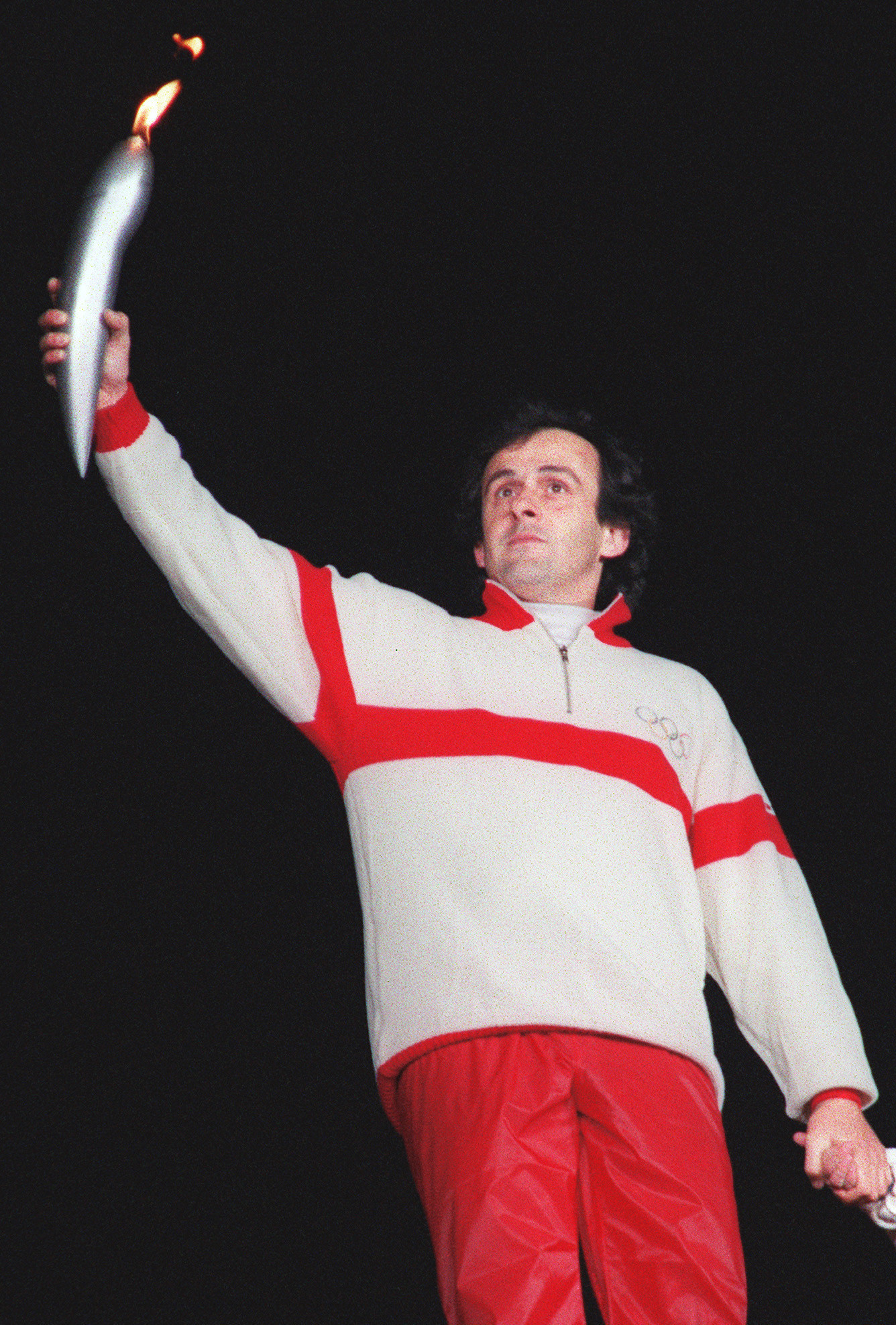 Michel Platini brought the Olympic Flame into the Albertville Stadium in 1992 ©Getty Images